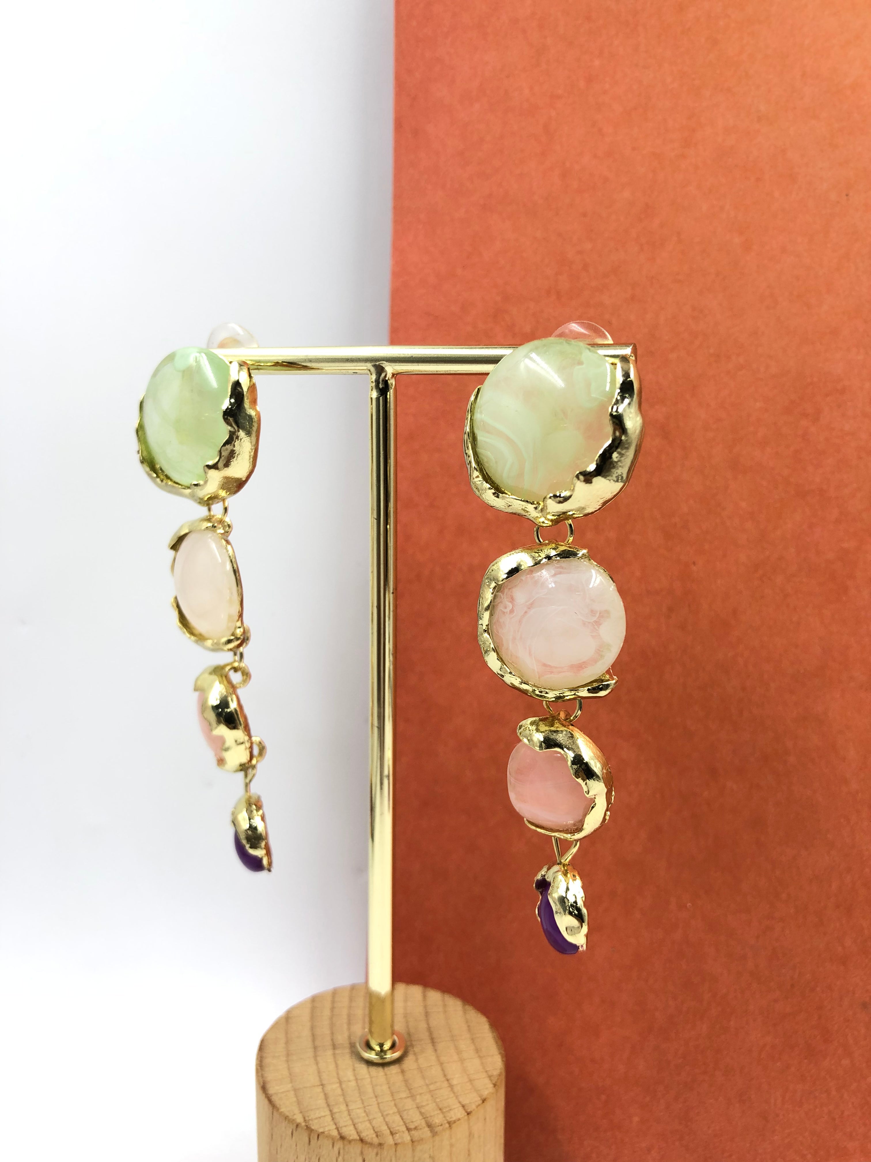 Natural Stone-Inspired Multicolor Drop Earrings