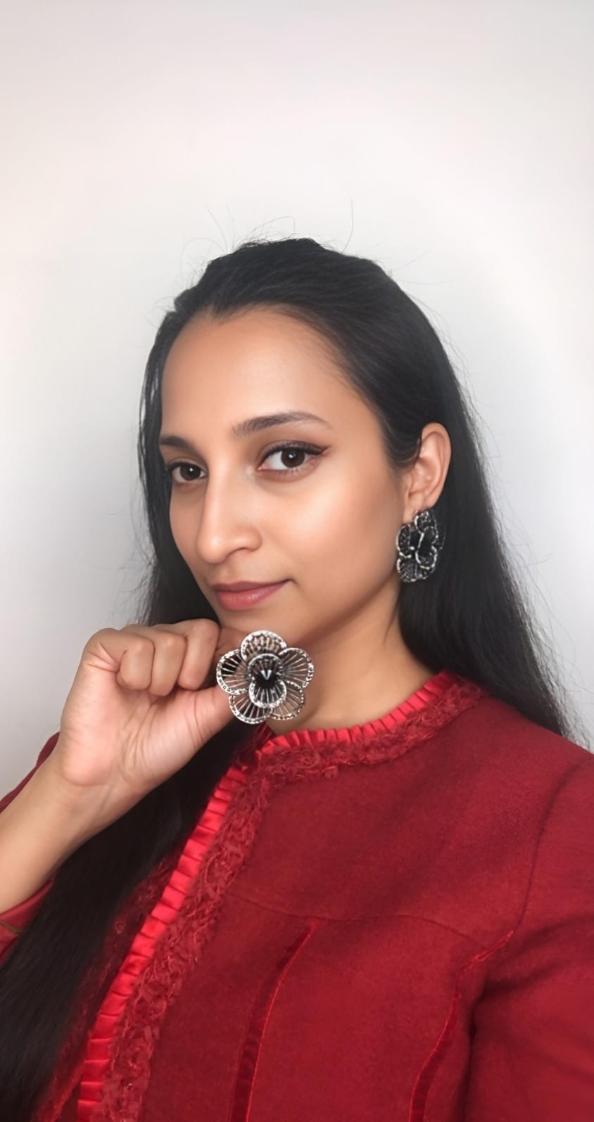 Poppy Flower-Inspired Crystal Brass Earrings