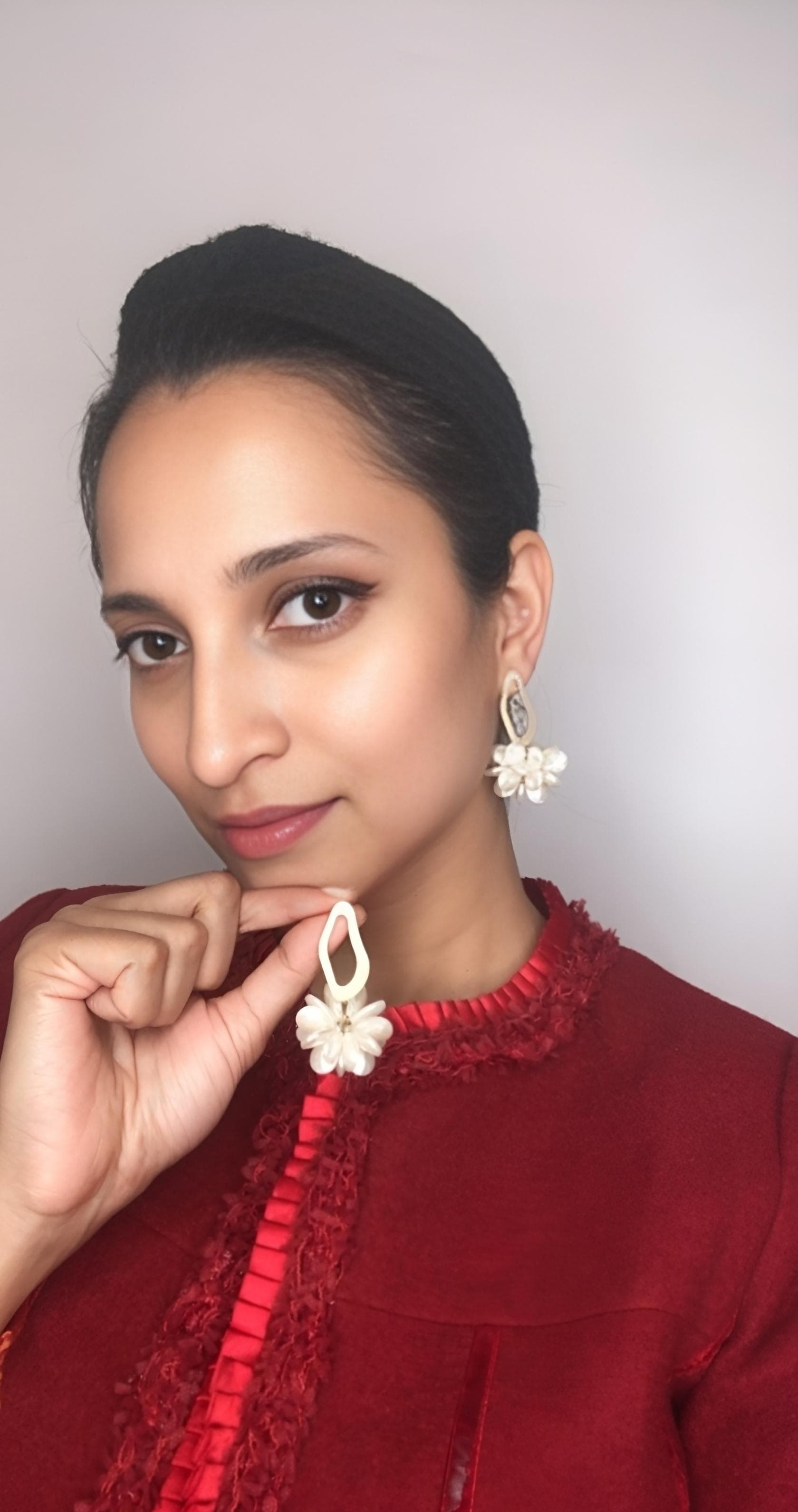 Hanging Bouquet-Inspired Crystal Brass Earrings