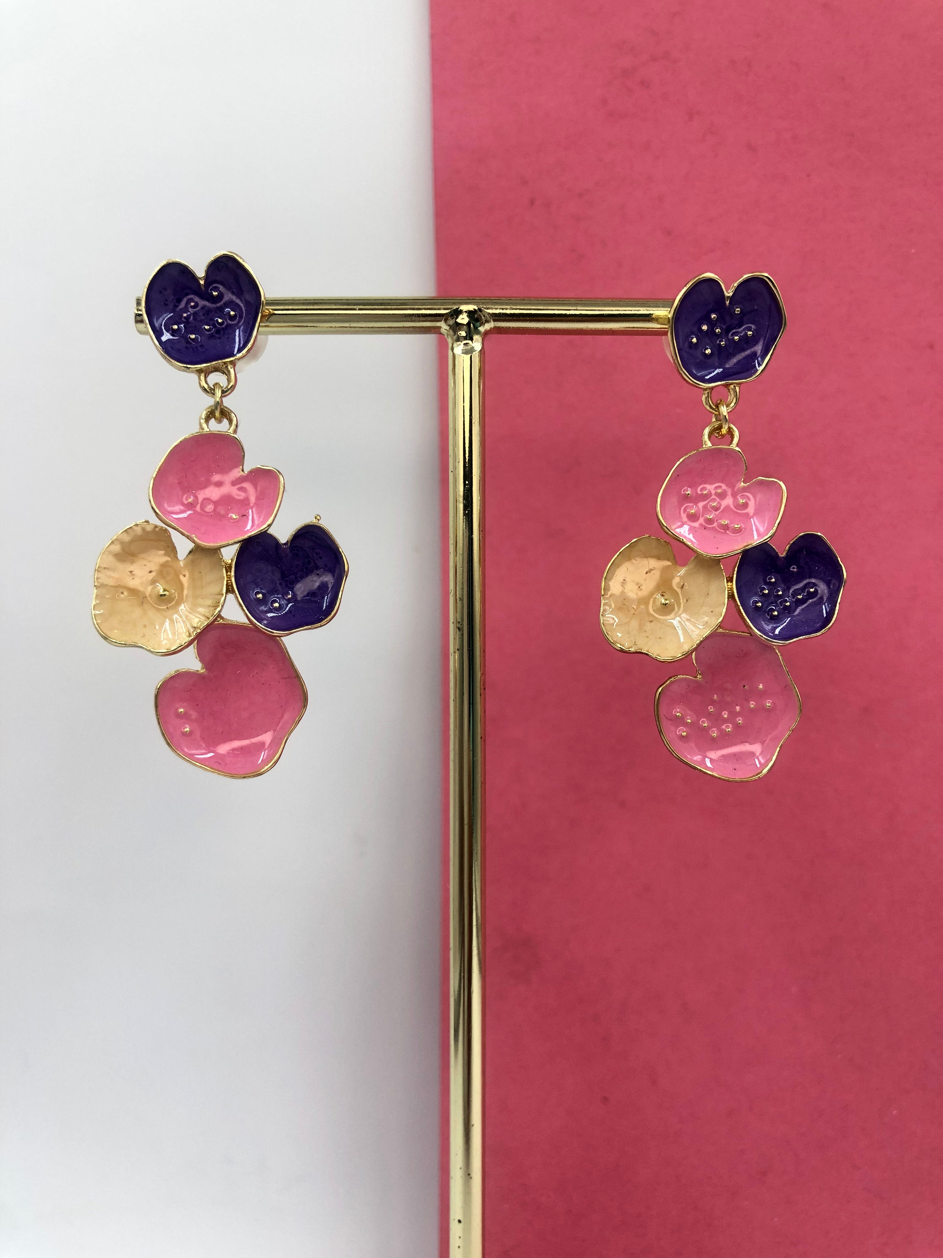 Enchanted Forest: Mushroom Earrings with Pink, Peach, and Violet Drops