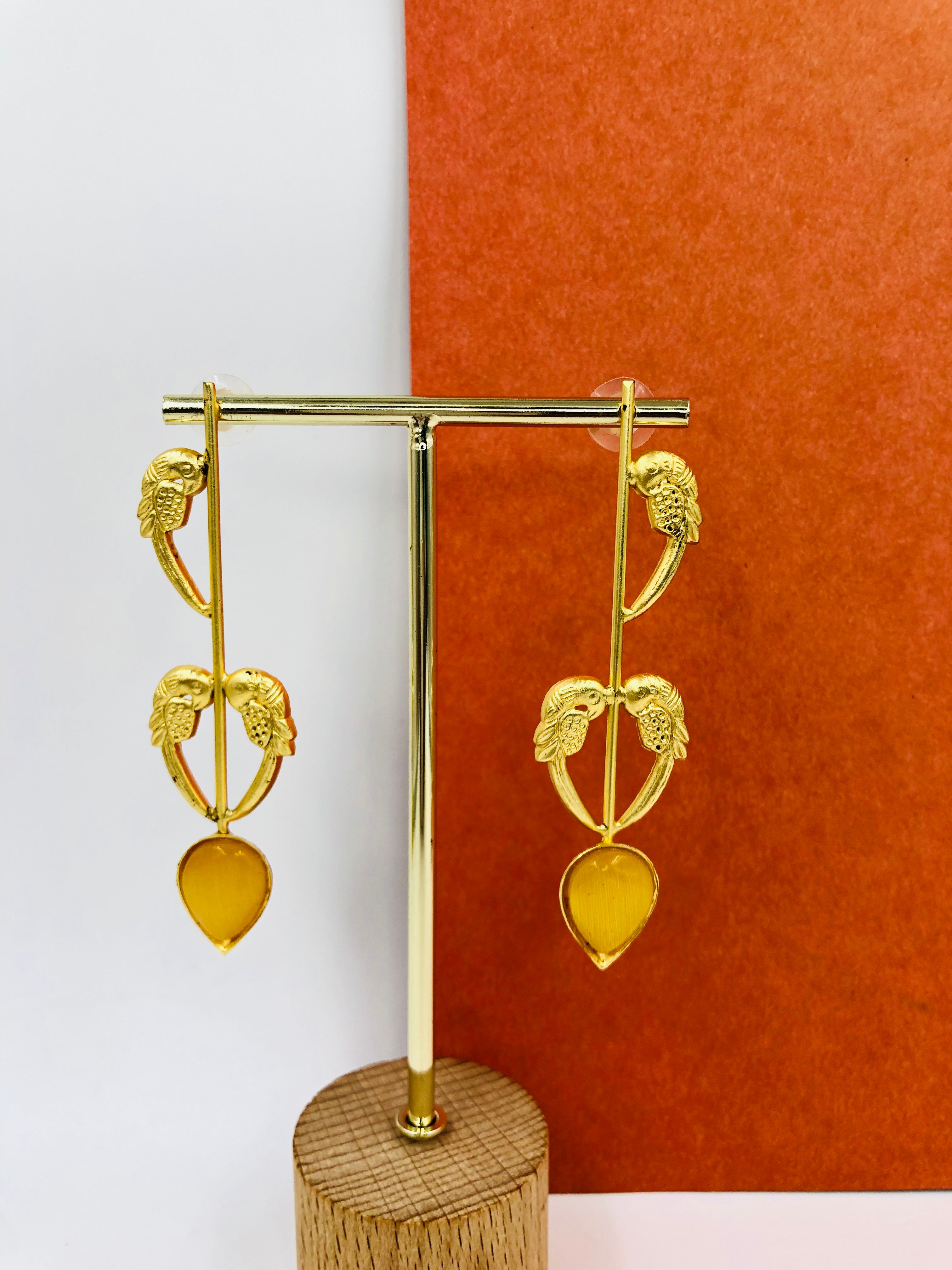 Golden Parrot Amber Stone Danglers