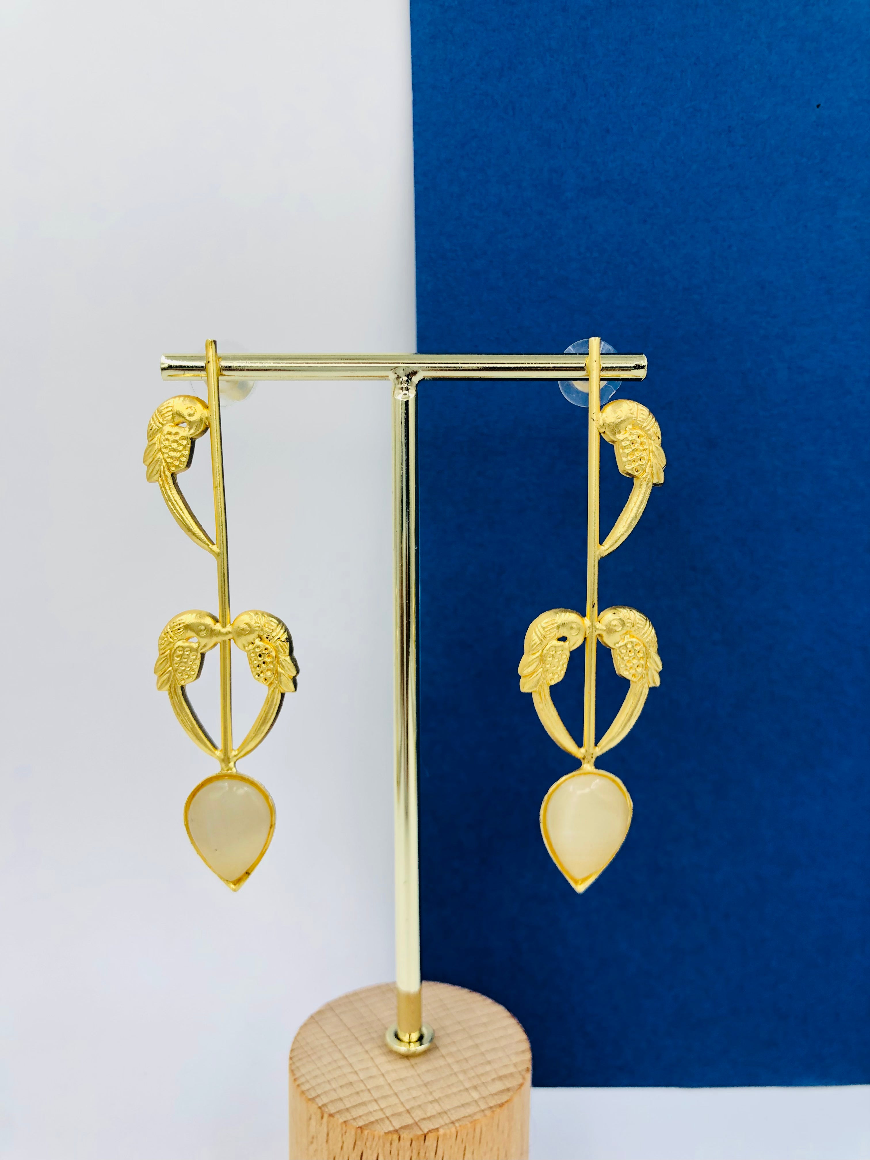 Golden Parrot Ivory Stone Danglers