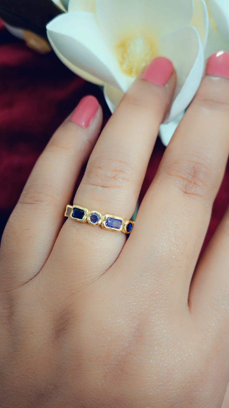 Amoeba-Inspired Crystal Brass Finger Ring