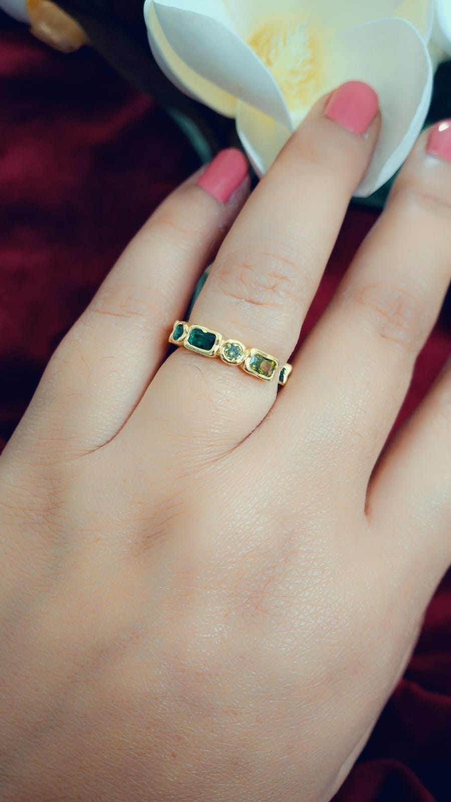 Amoeba-Inspired Crystal Brass Finger Ring