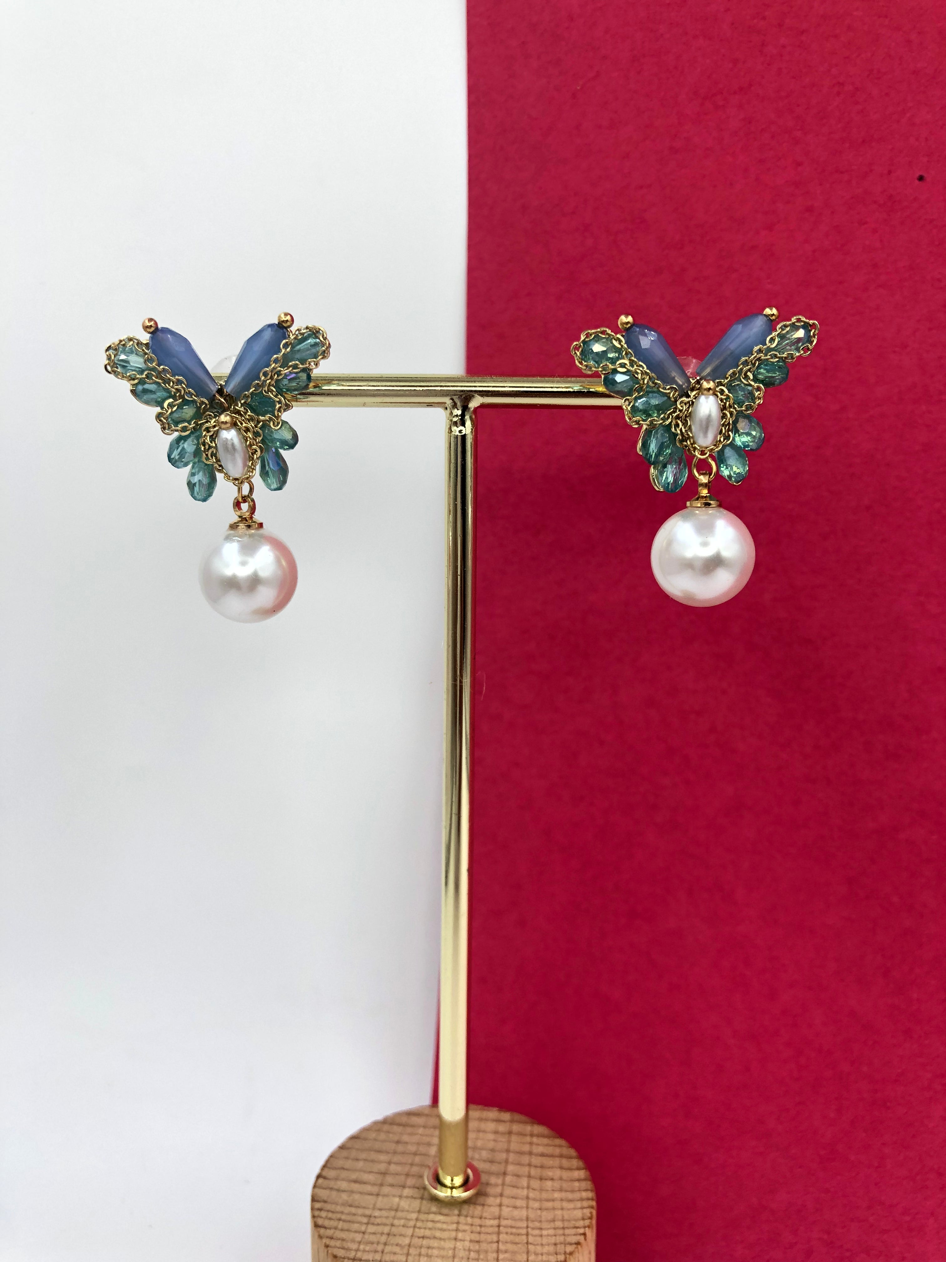 Butterfly-Inspired Handcrafted Earrings with Crystals