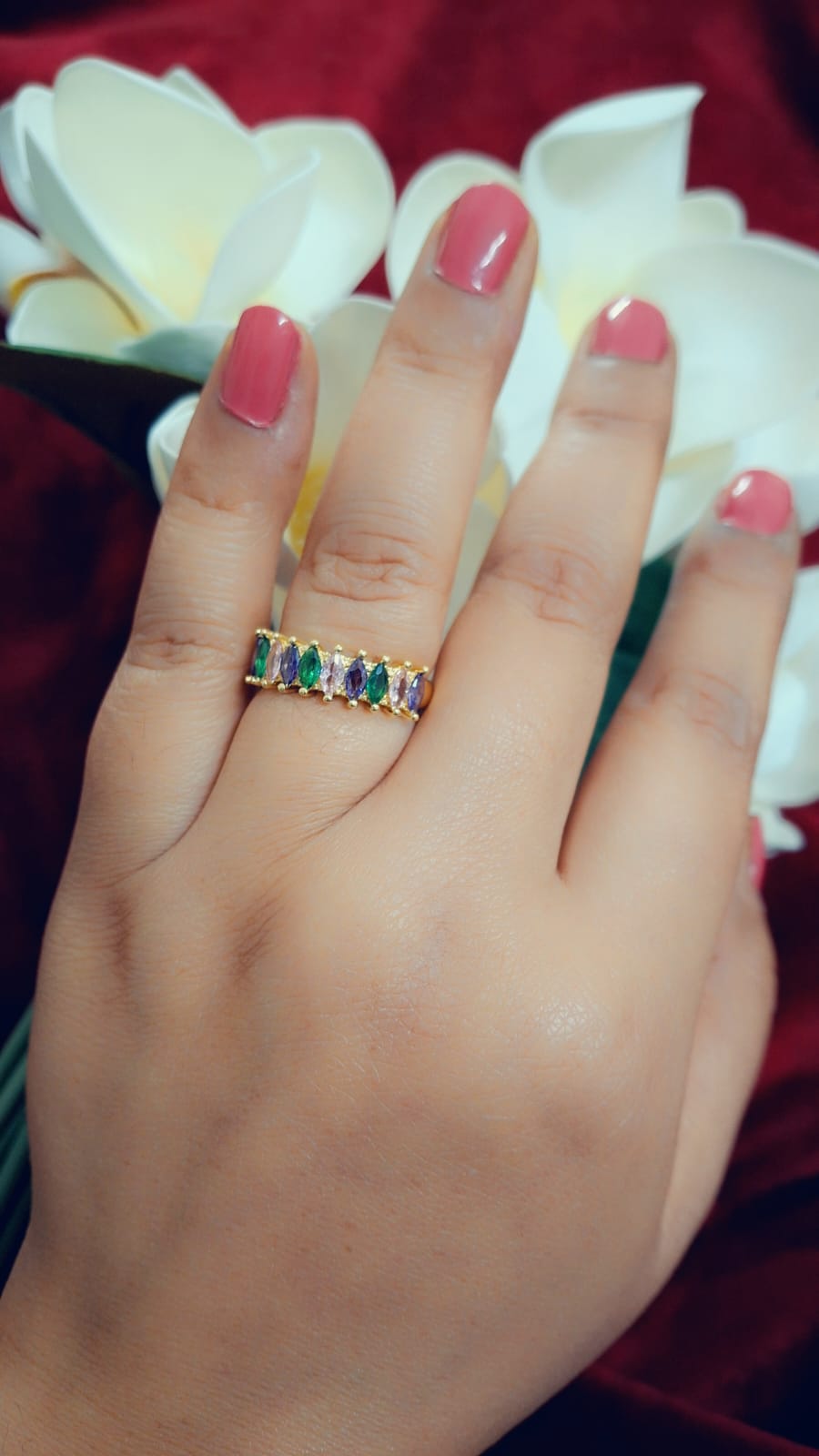 Rainbow-Inspired Crystal Brass Finger Ring