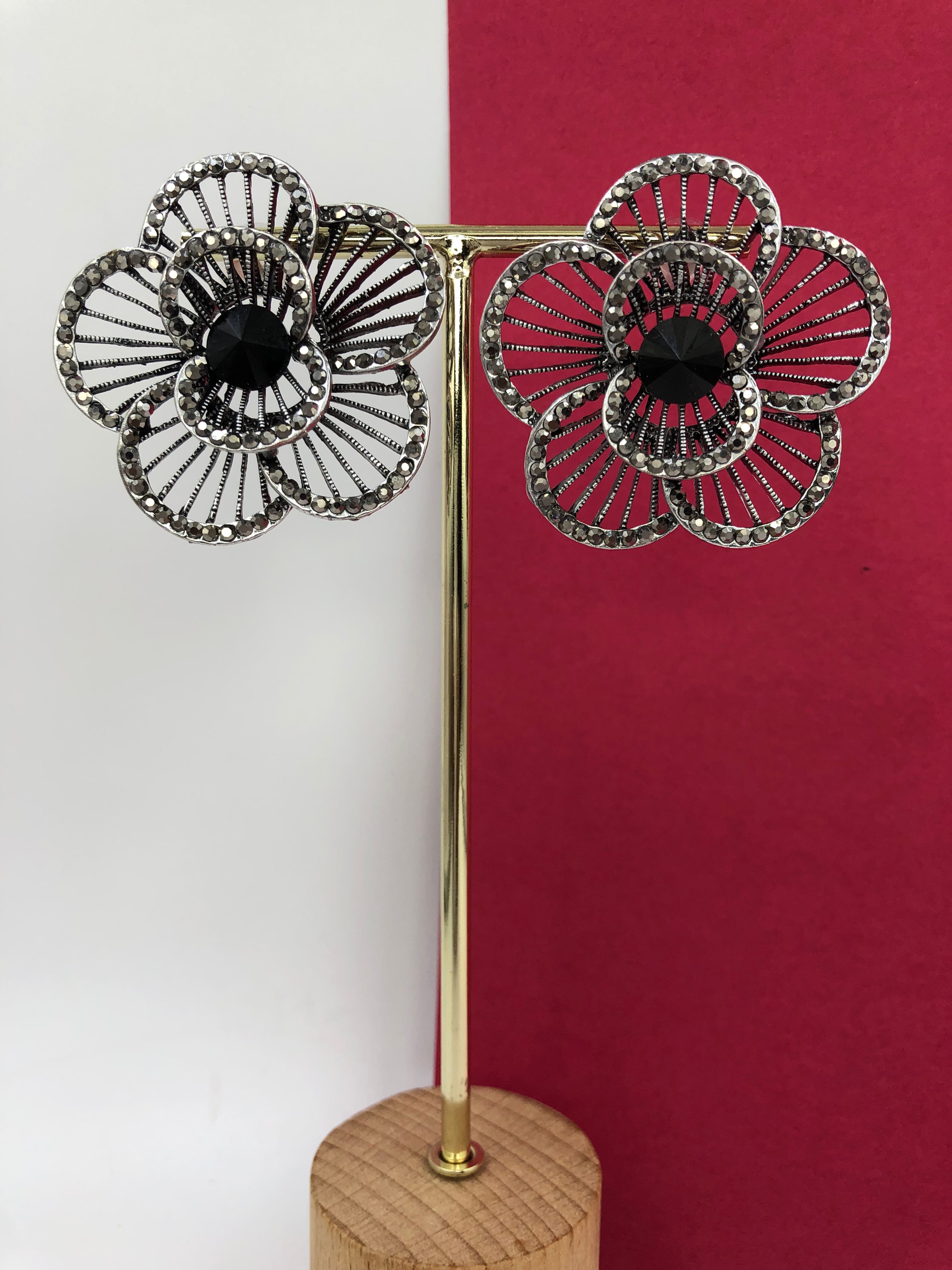 Poppy Flower-Inspired Crystal Brass Earrings