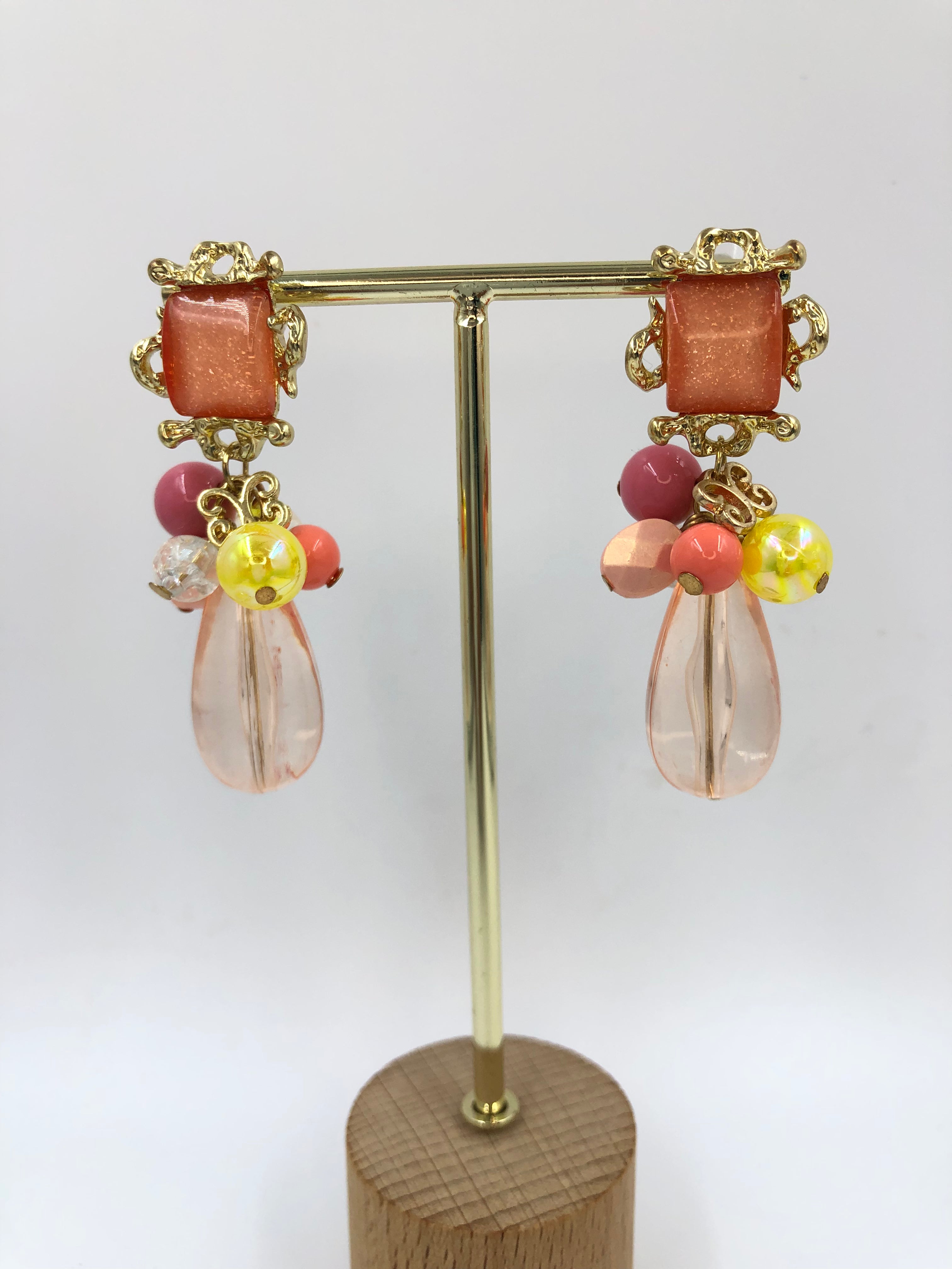 Vibrant Orange Stone & Ball Danglers with Metal