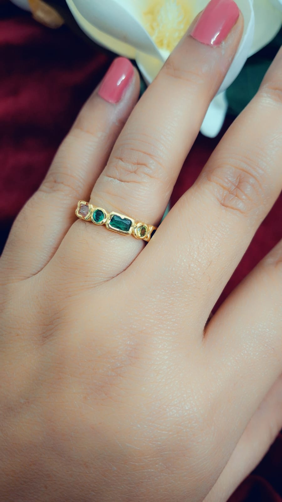 Amoeba-Inspired Crystal Brass Finger Ring