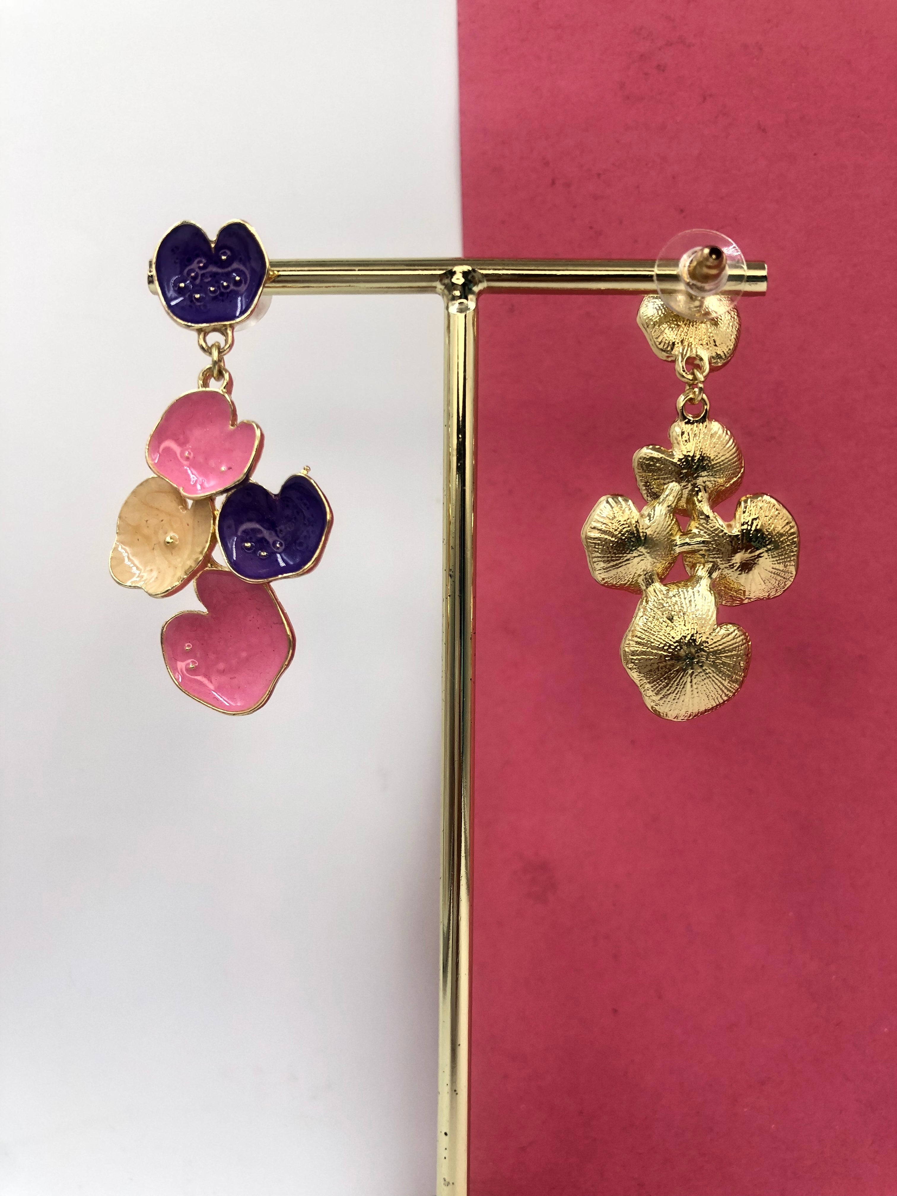 Enchanted Forest: Mushroom Earrings with Pink, Peach, and Violet Drops