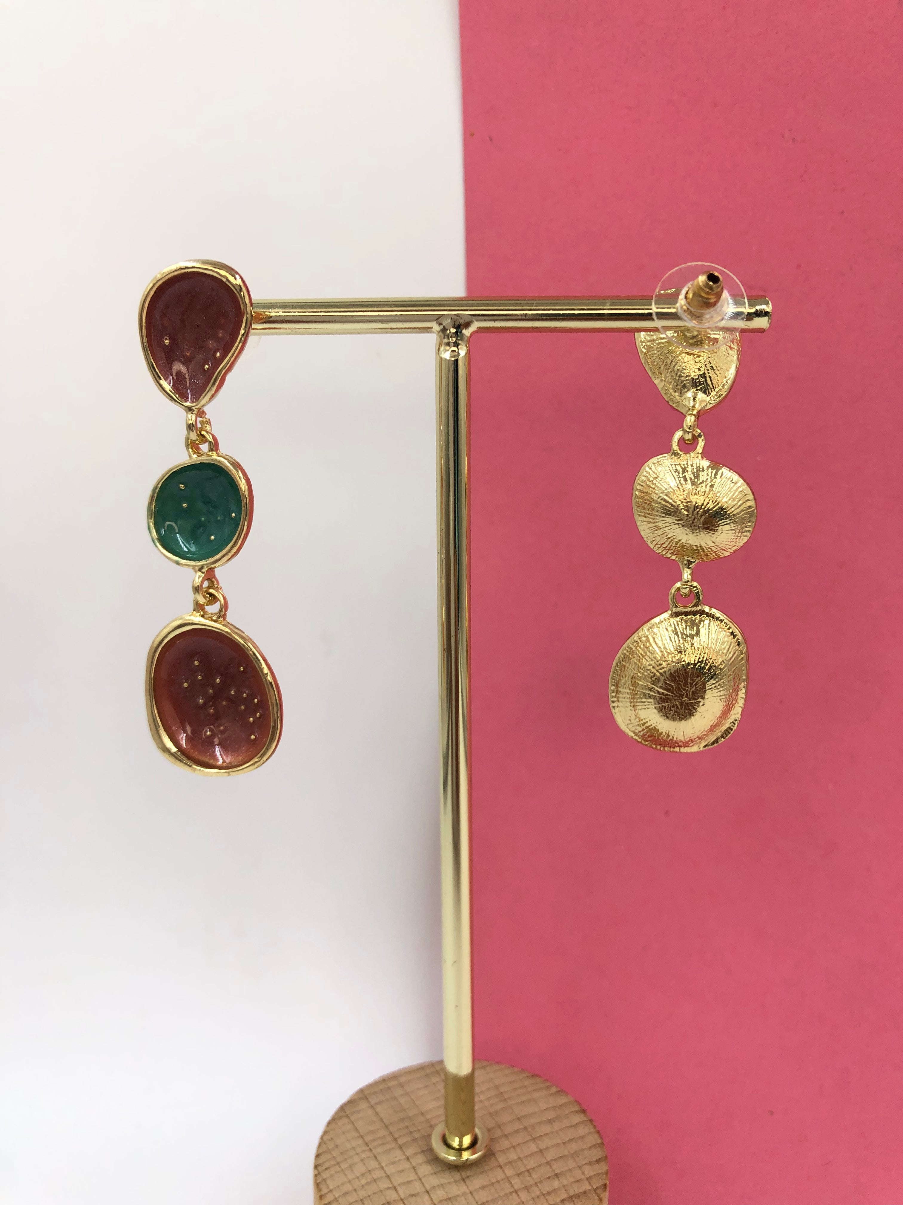 Mushroom Layered Earrings with Enamel Beads