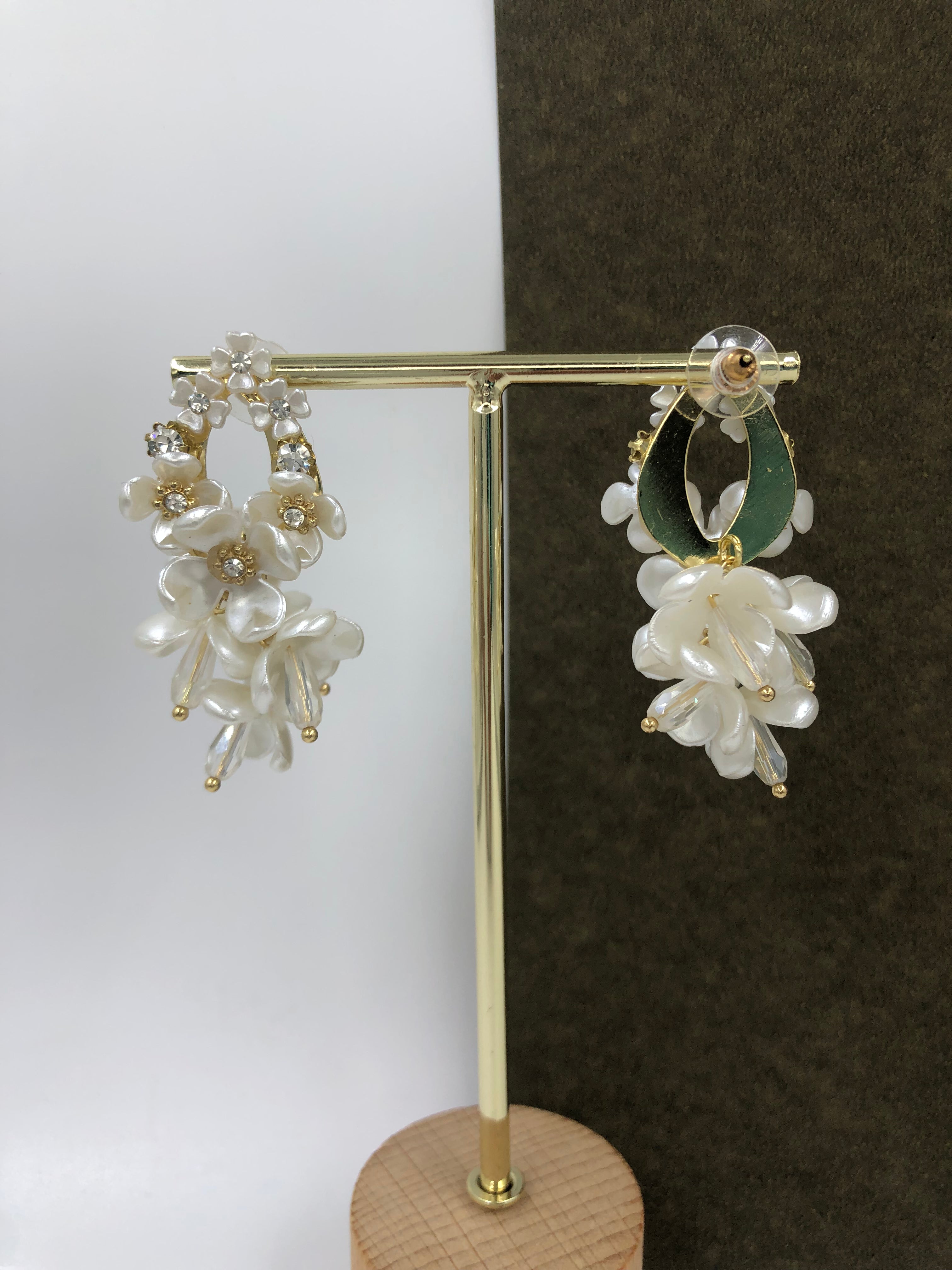 Stone Drop Blossom Earrings – Elegant Enamel Flower Danglers