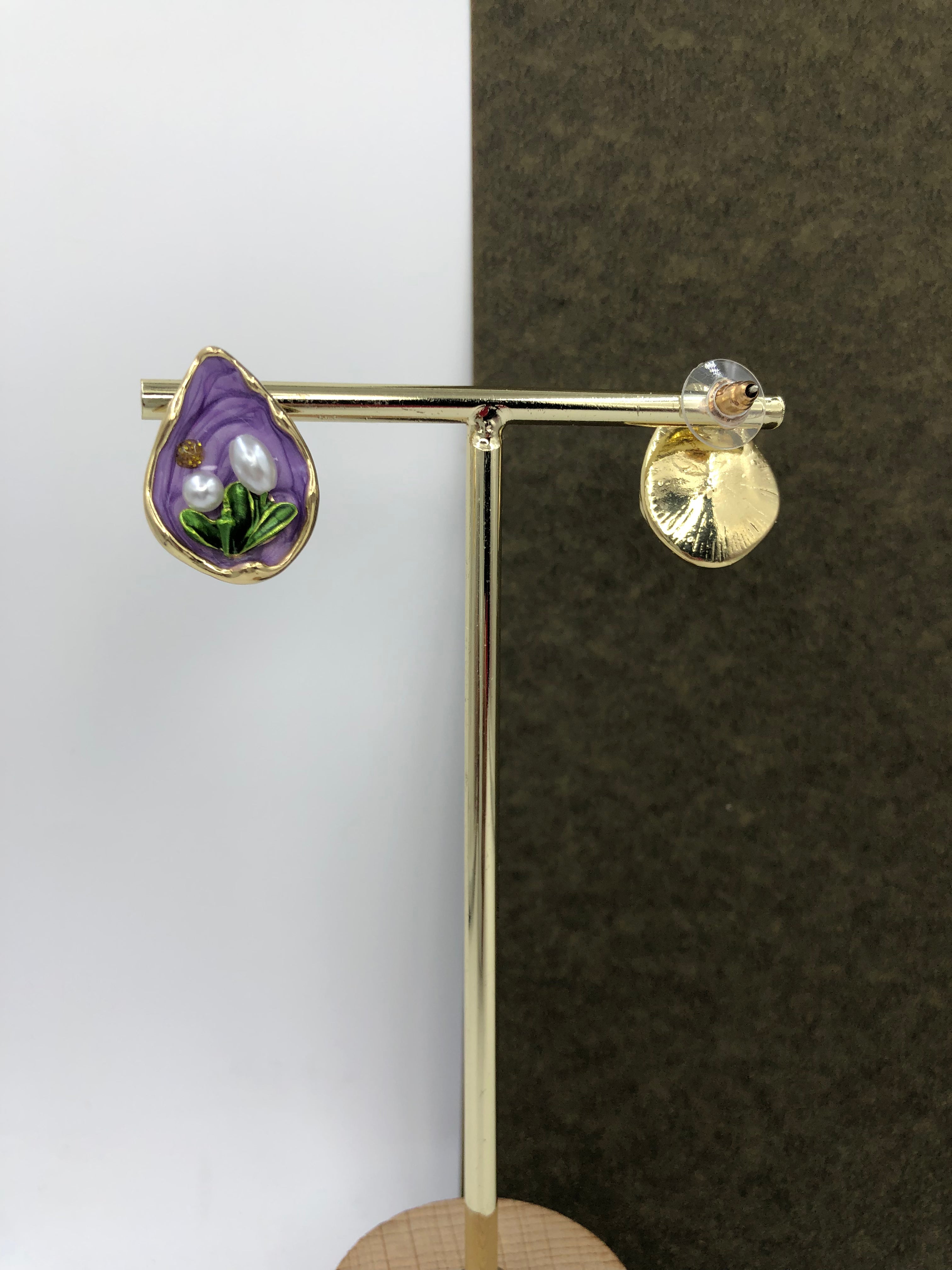 White Lily Bud-Inspired Handcrafted Earrings with Crystals