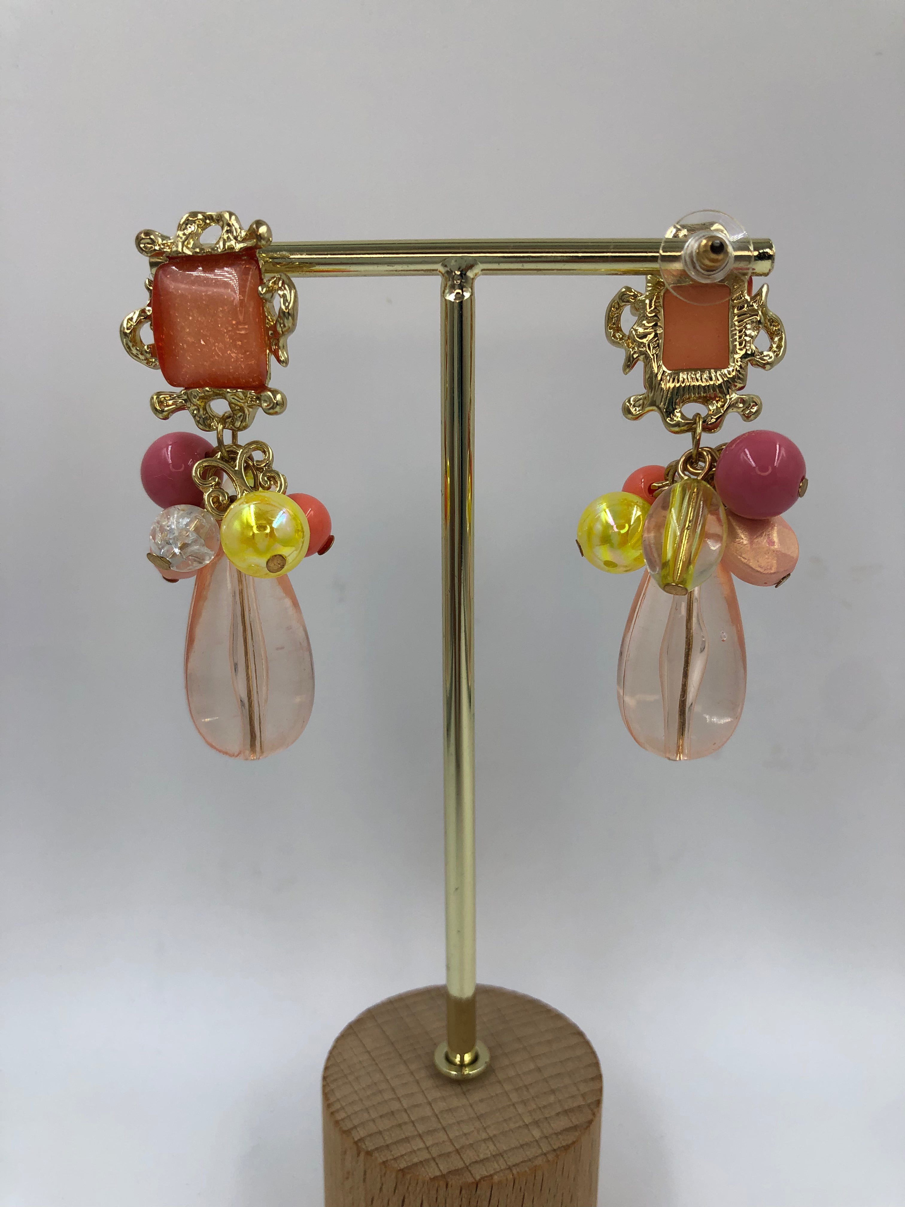 Vibrant Orange Stone & Ball Danglers with Metal