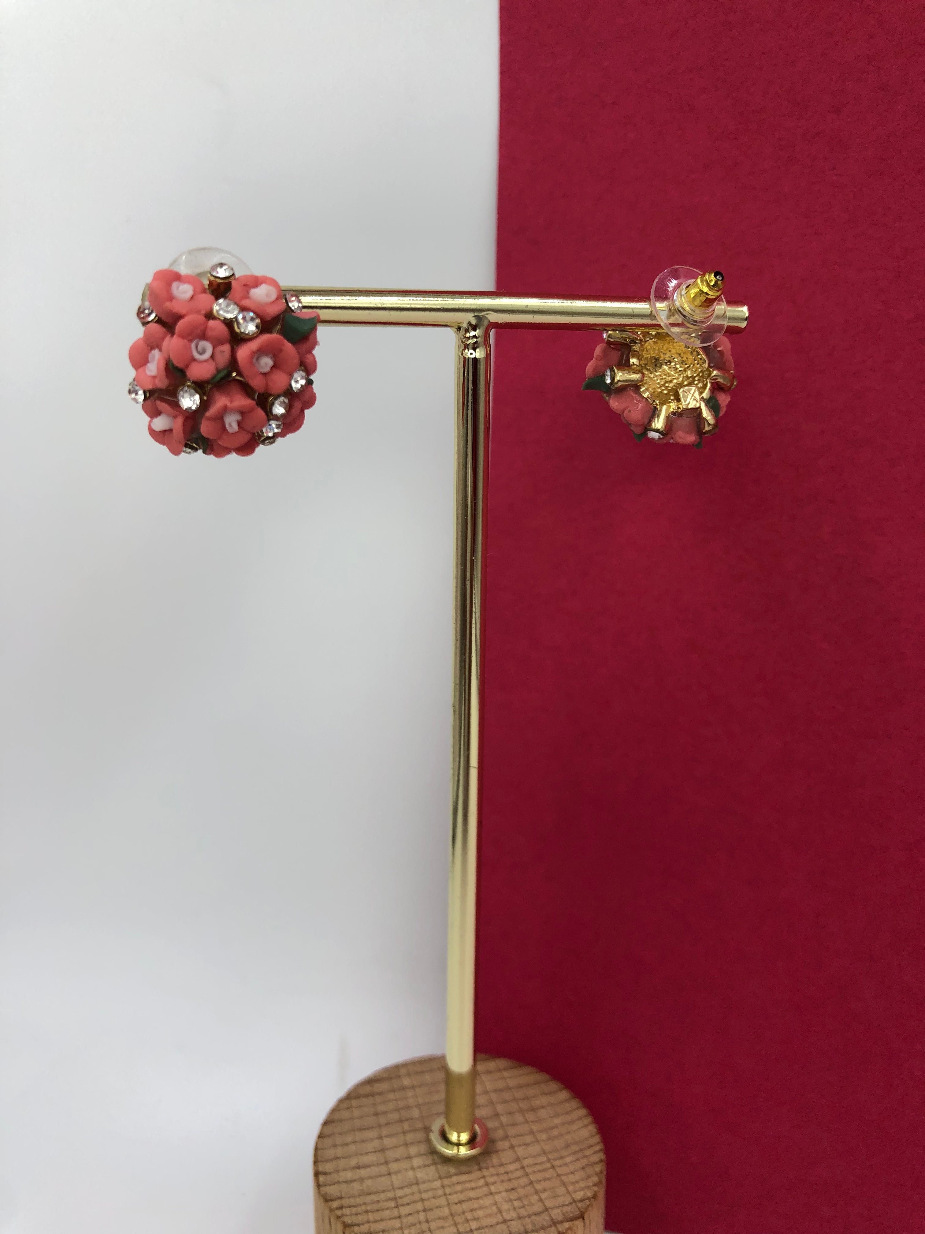 Handcrafted Mauve Brass Earrings with Crystal Detailing