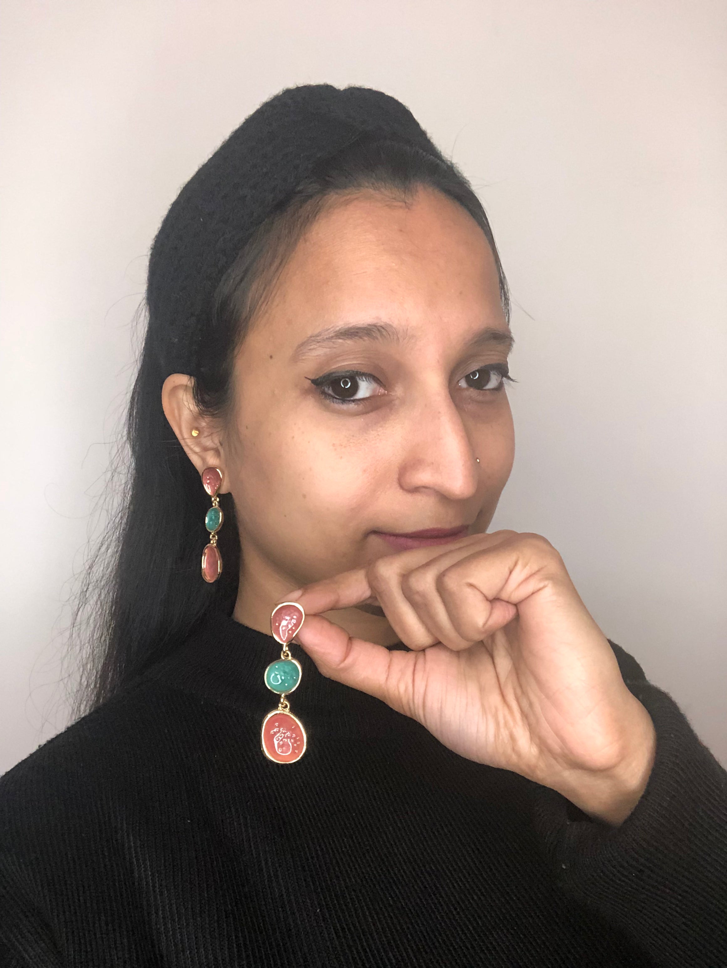 Mushroom Layered Earrings with Enamel Beads