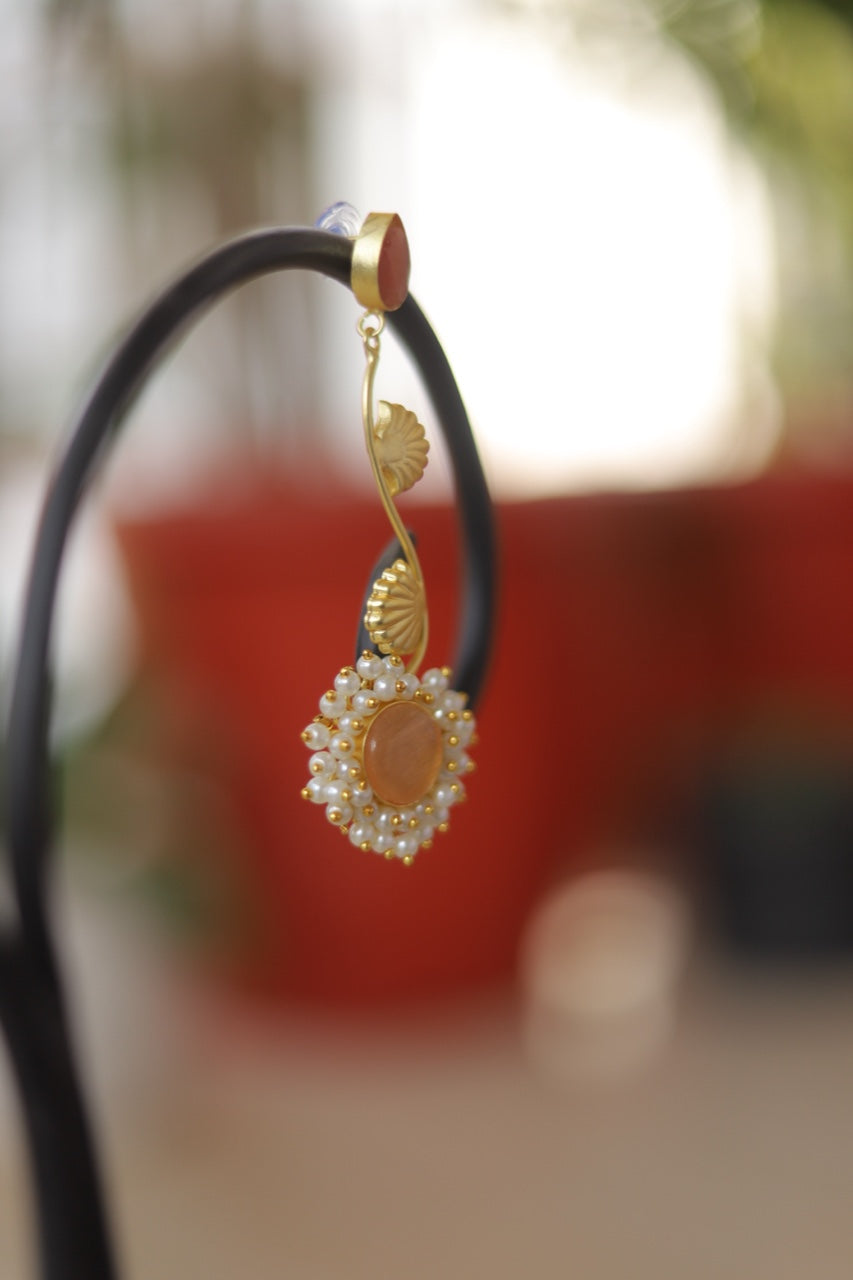 Gilded Petals: Peach Stone Dangler