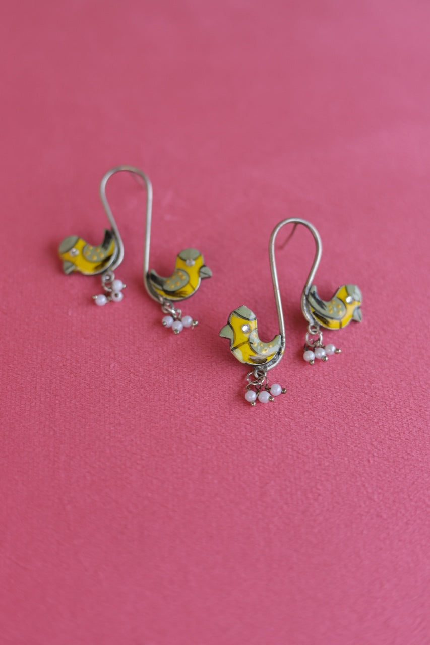 Sunny Birdsong: Yellow Enamel Bird Earrings