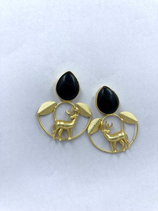 Gold-Touched Reindeer Dangles with Black Stone