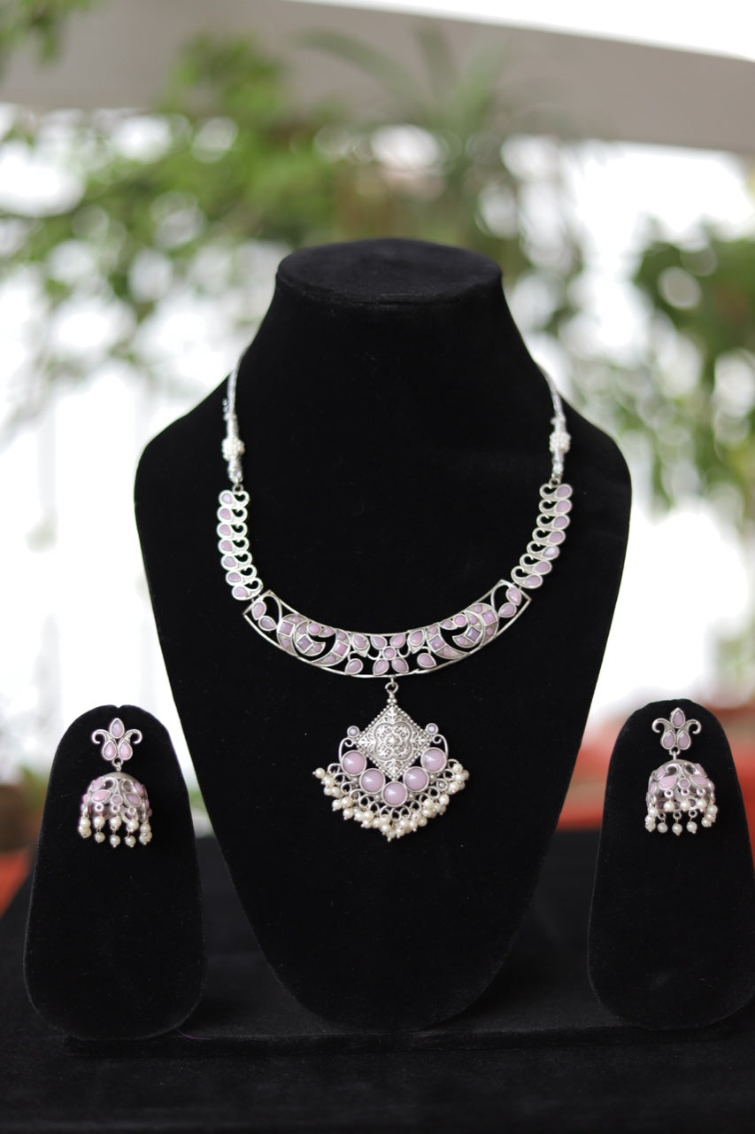 Blushing Beauty: Pink Semi-Choker Set