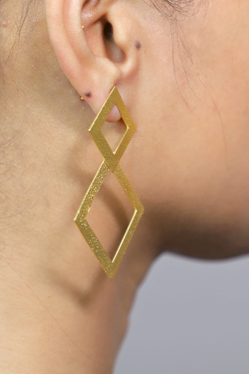 Golden Symmetry: Double Layer Diamond Geometric Earrings