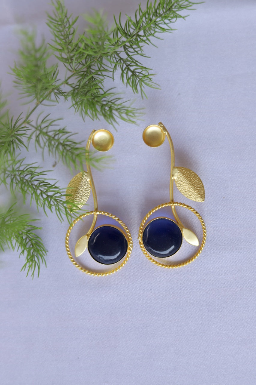 Blue Serenity: Golden Leaf Branch Earrings