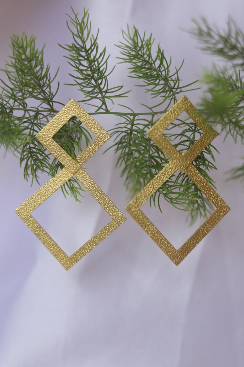 Golden Symmetry: Double Layer Diamond Geometric Earrings