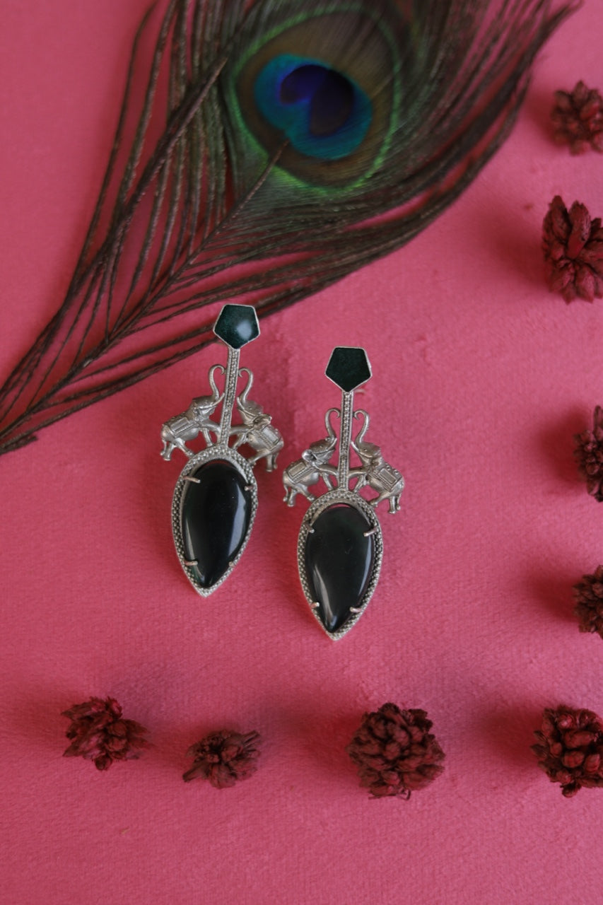 Obsidian Elephant Majesty Earrings