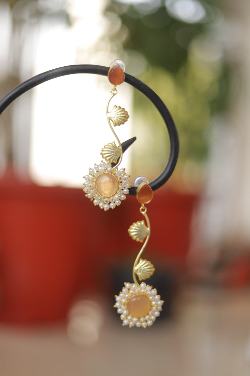 Gilded Petals: Peach Stone Dangler