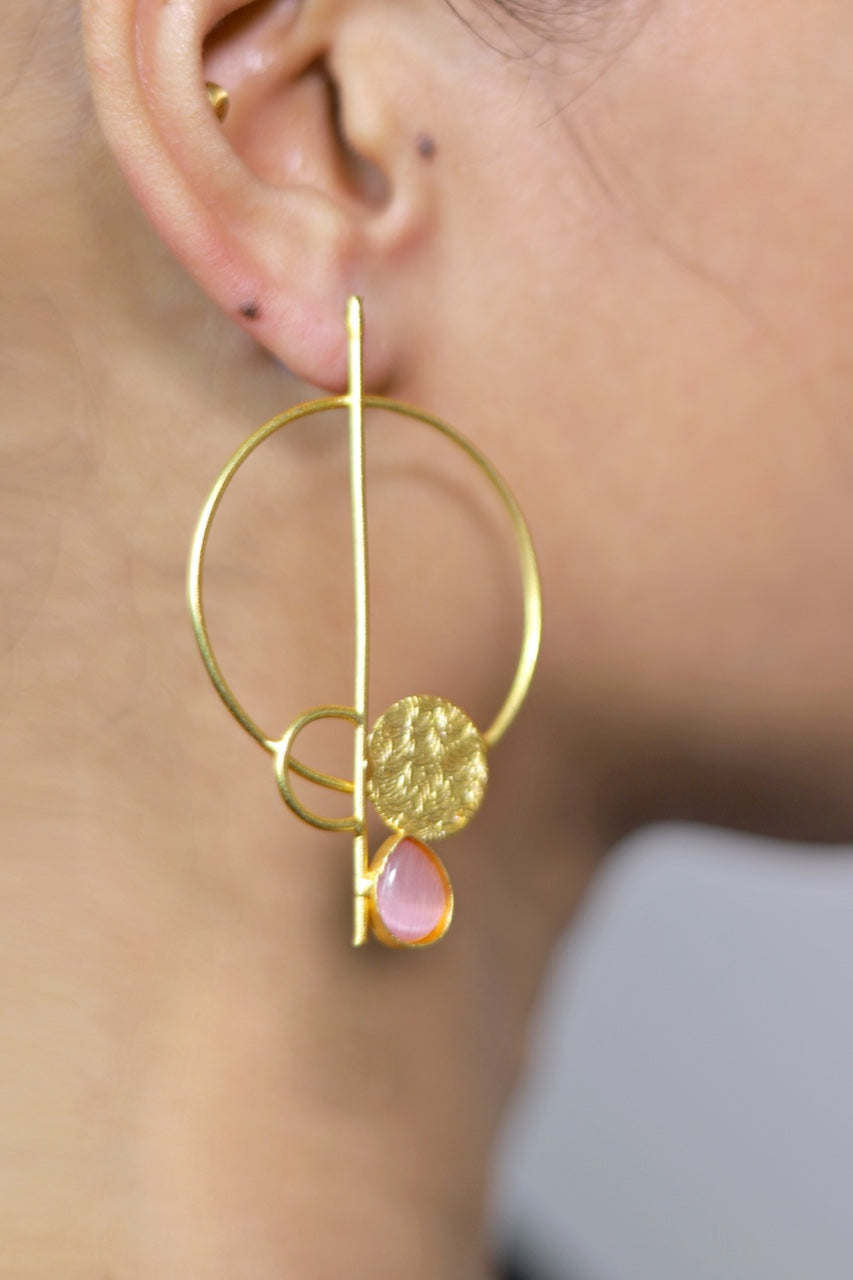 Pink Gem Circle: Coin Elegance Earrings