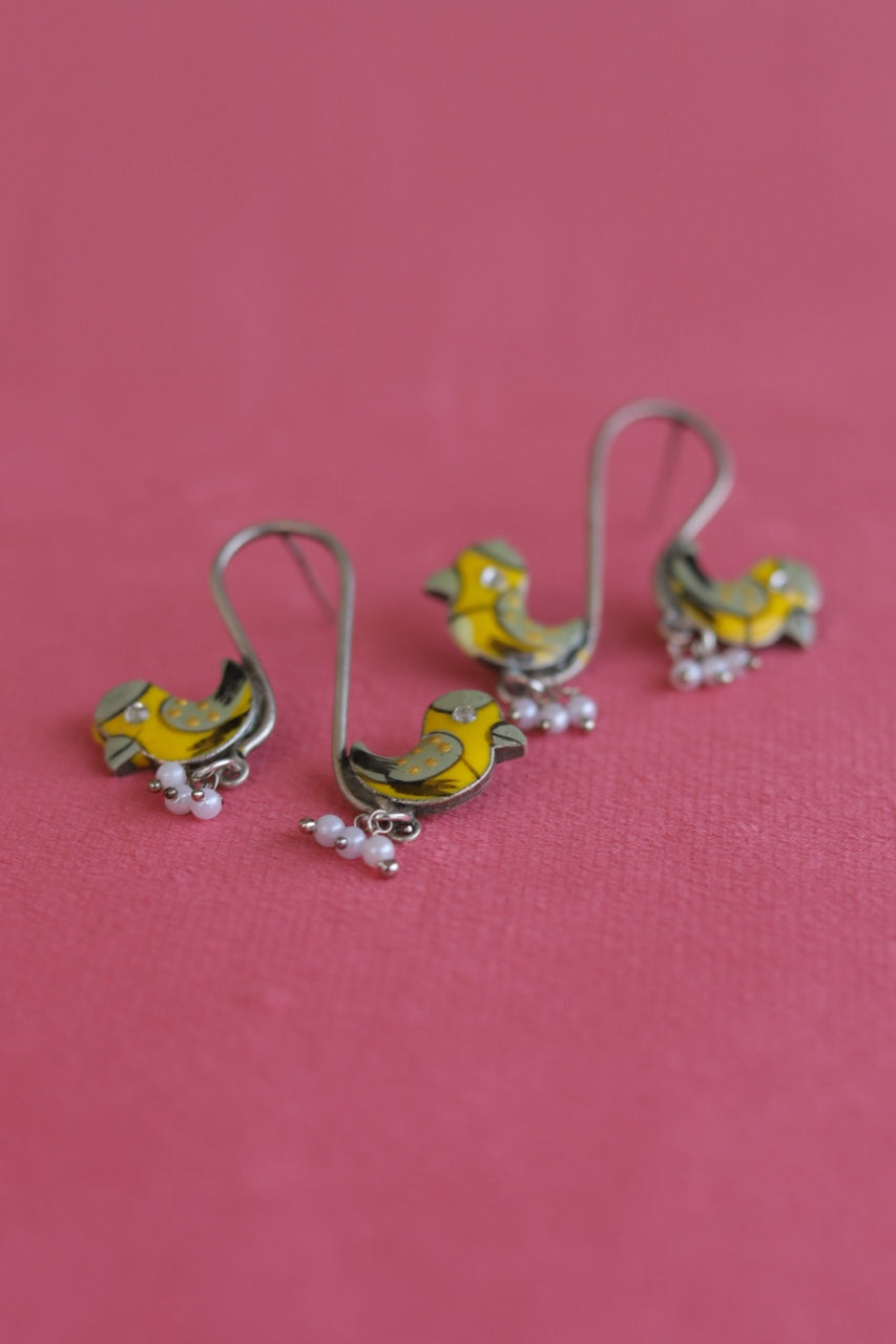 Sunny Birdsong: Yellow Enamel Bird Earrings