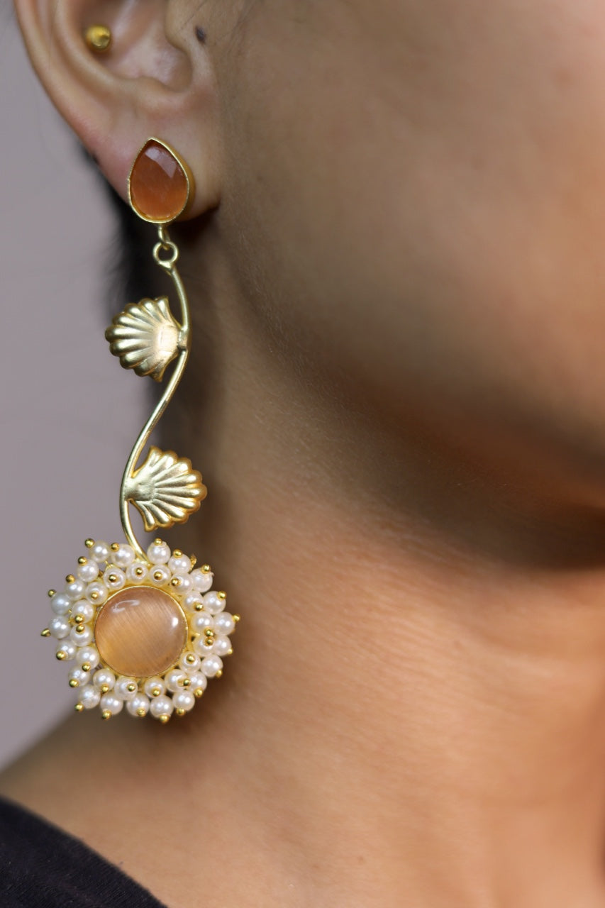 Gilded Petals: Peach Stone Dangler