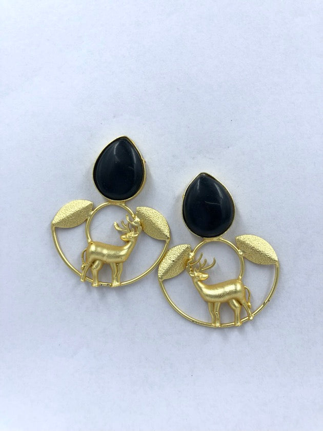 Gold-Touched Reindeer Dangles with Black Stone