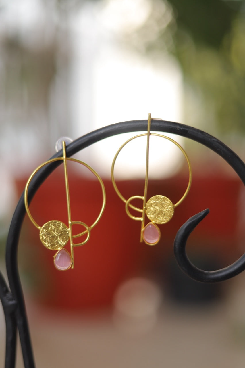 Pink Gem Circle: Coin Elegance Earrings