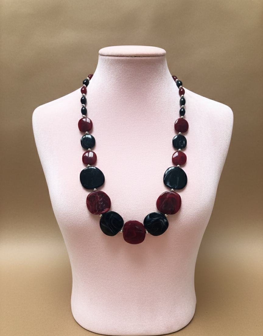 The Maroon & Onyx Bead Necklace
