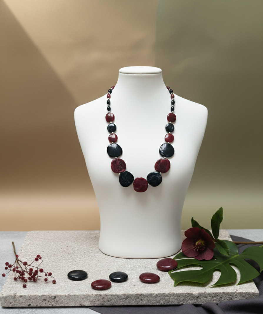 The Maroon & Onyx Bead Necklace