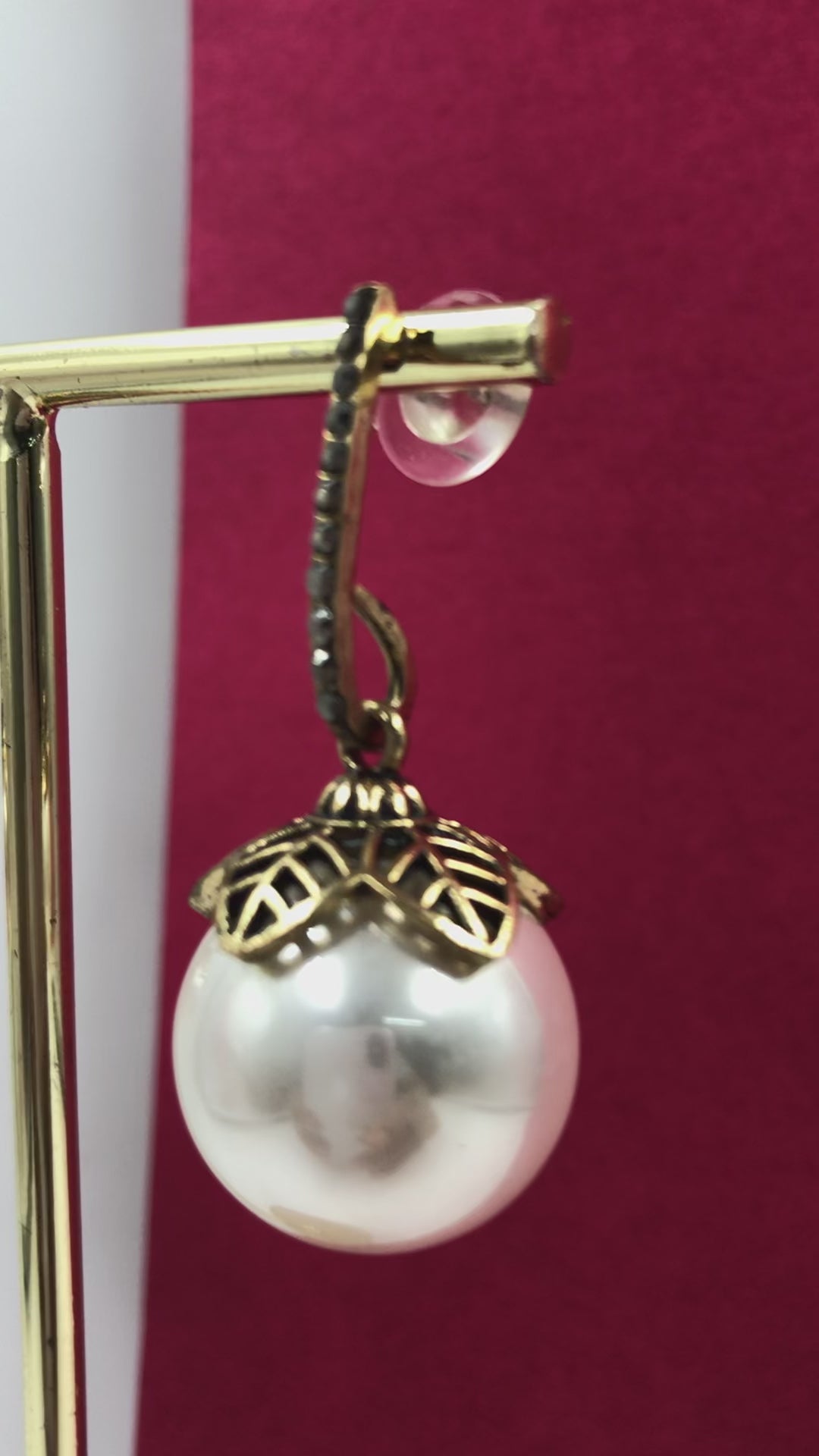 Vintage-Style Pearl Drop Earrings with Ornate Filigree Caps