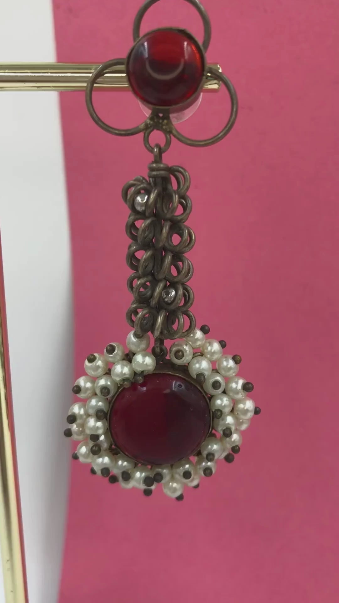 Silvered Elegance: Marron Danglers with Interwoven Metal and Pearls