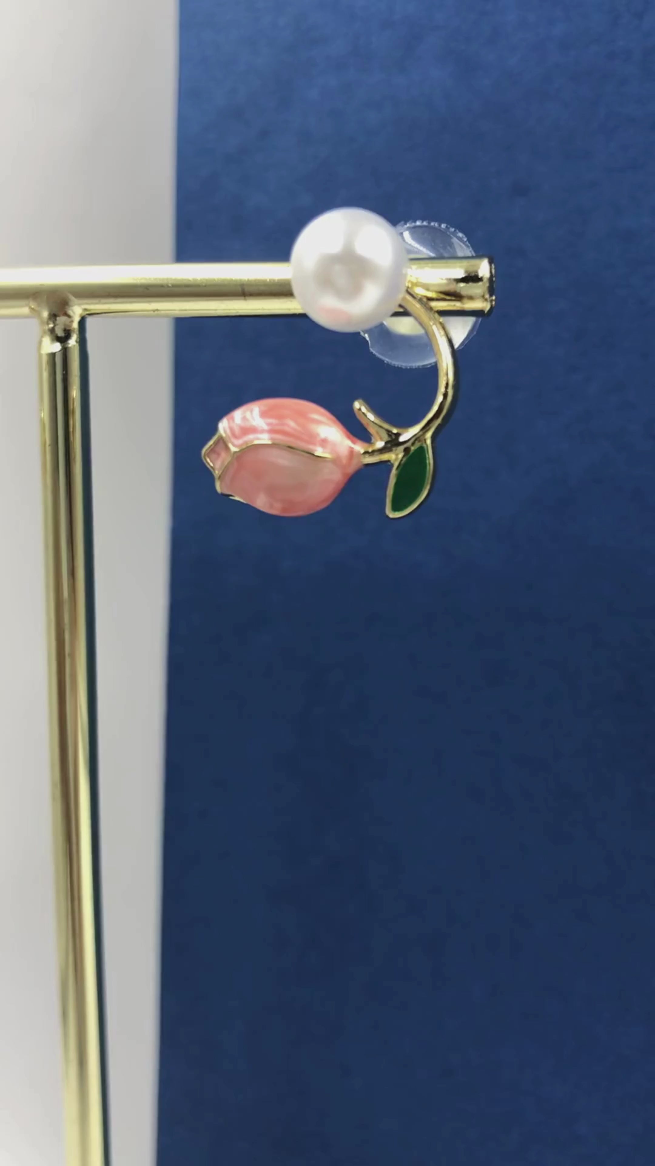 Gold Floral & Leaf Enamel Brass Earrings with Beads – Handcrafted Elegance
