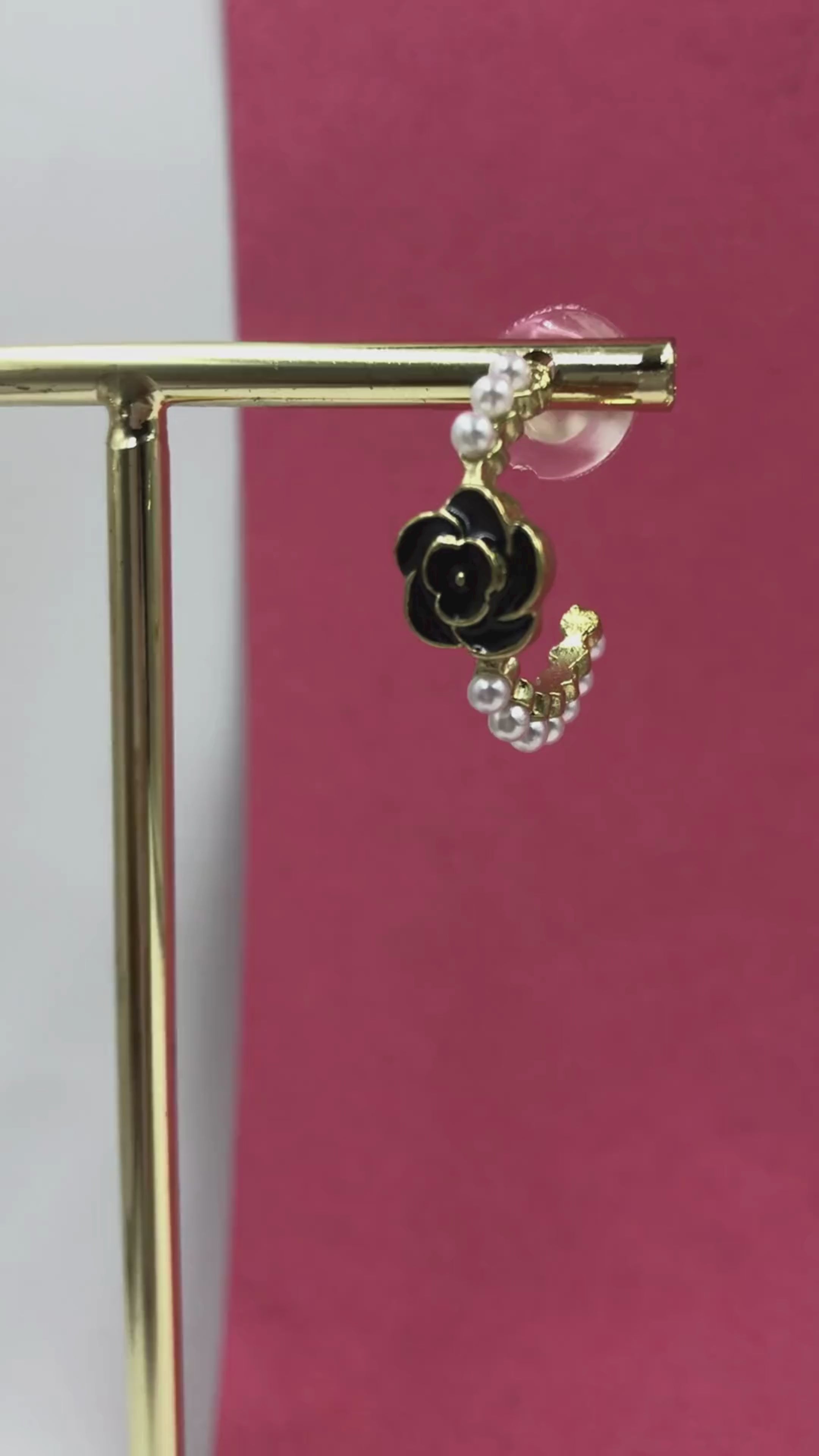 Gold Floral Brass Earrings with Enamel & Beads – Handmade Elegant Jewelry