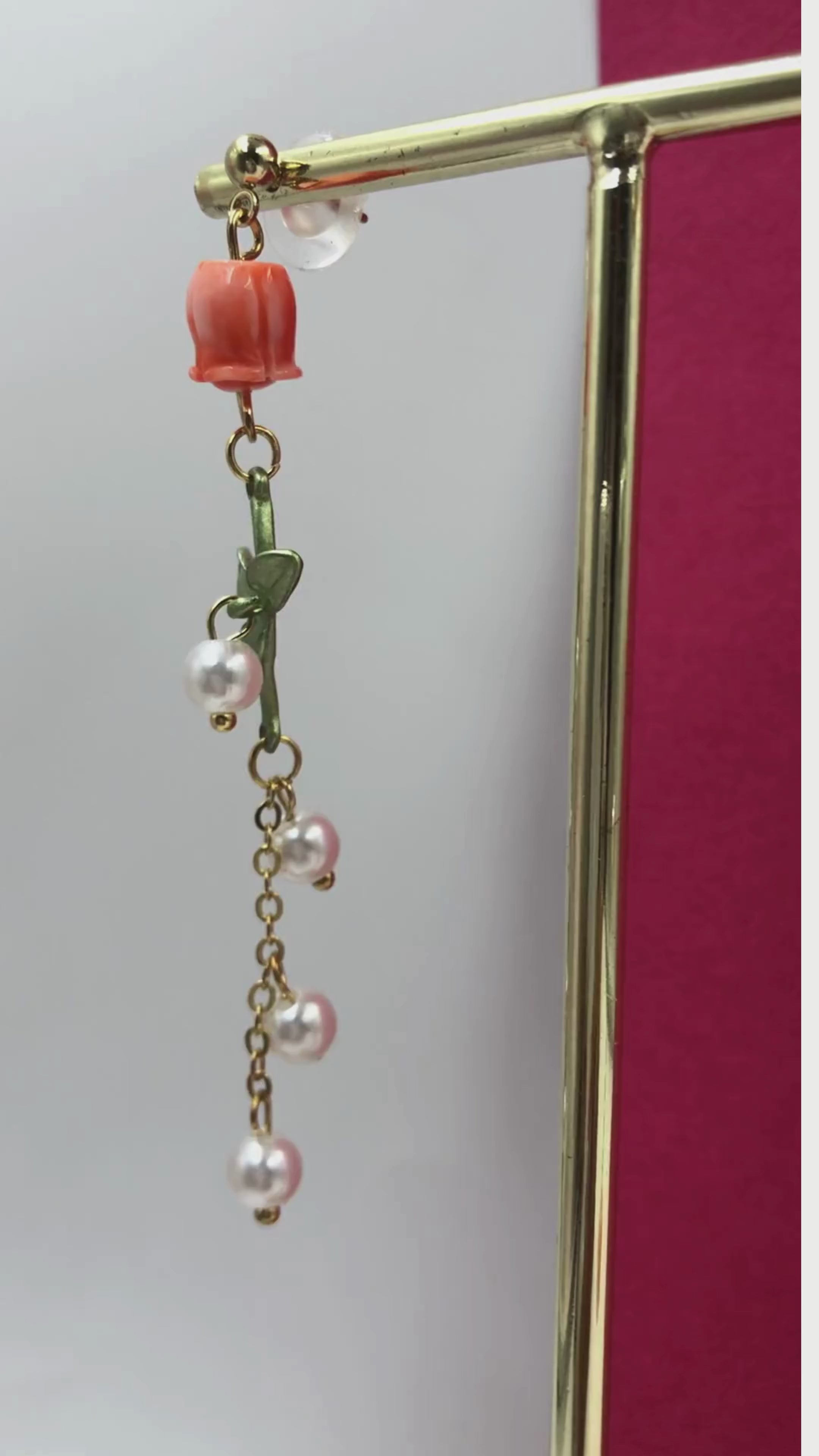 Gold Floral Enamel Brass Earrings – Handmade Elegant Jewelry for Women