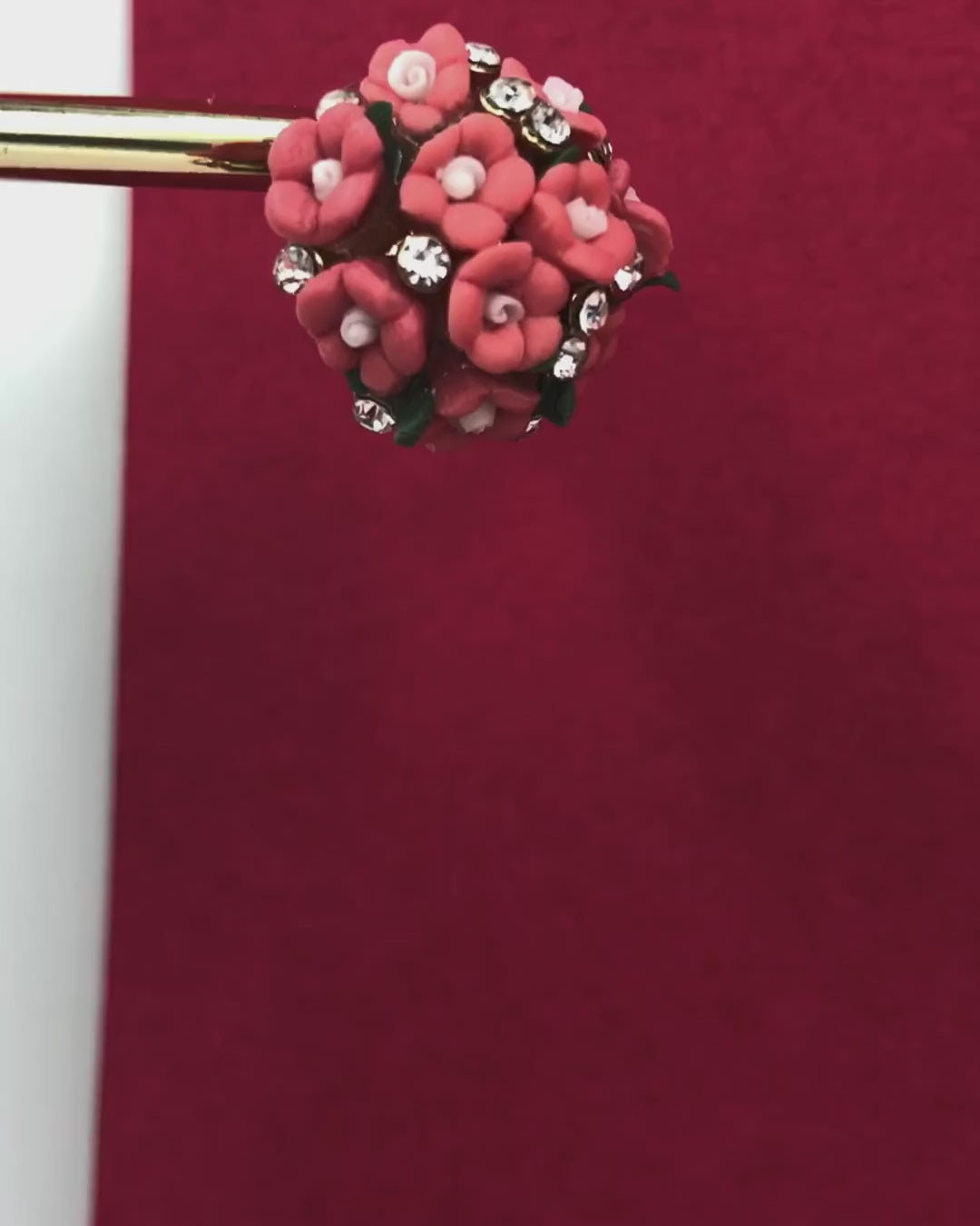 Handcrafted Mauve Brass Earrings with Crystal Detailing