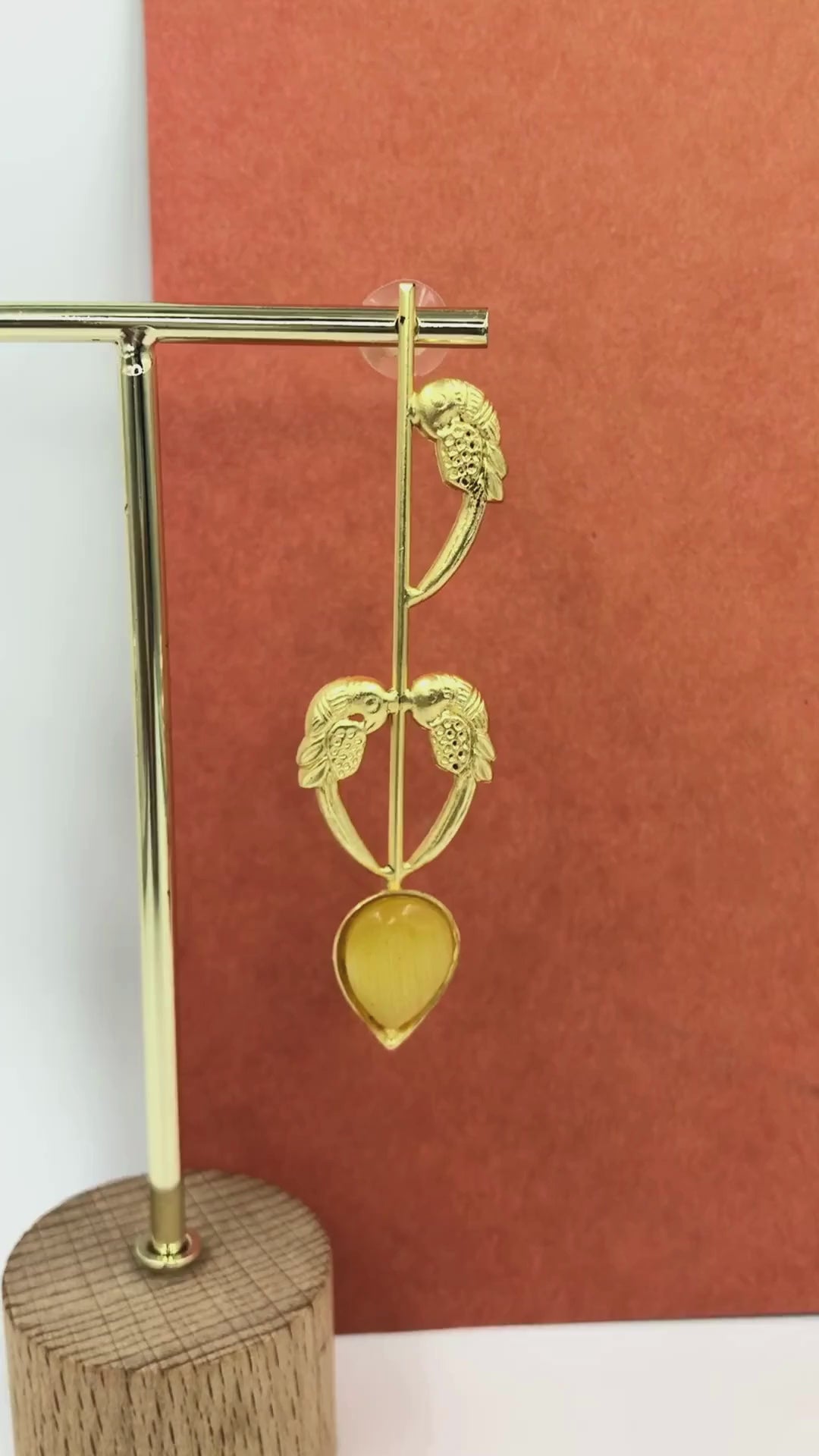 Golden Parrot Amber Stone Danglers