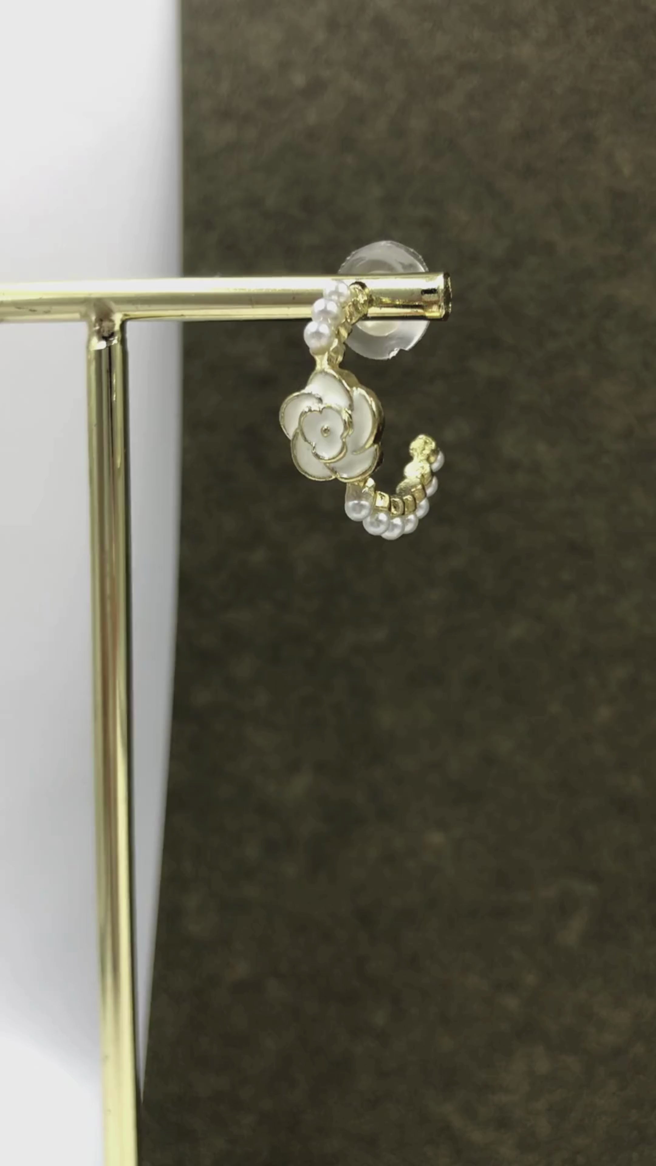 Handcrafted Gold Floral Earrings with Enamel & Beads – Elegant Brass Jewelry