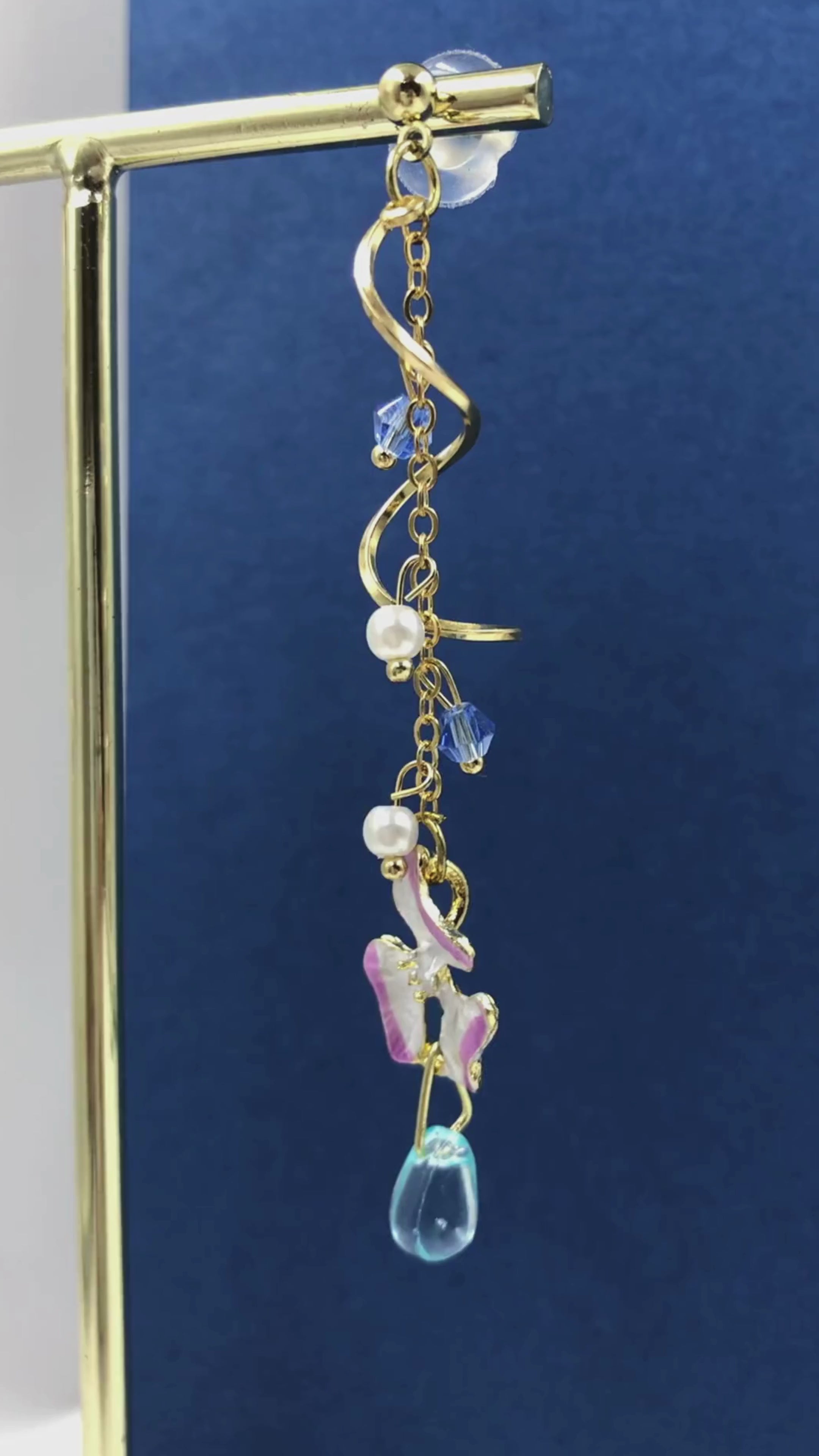 Floral Gold Enamel Brass Earrings – Handmade Nature-Inspired Jewelry