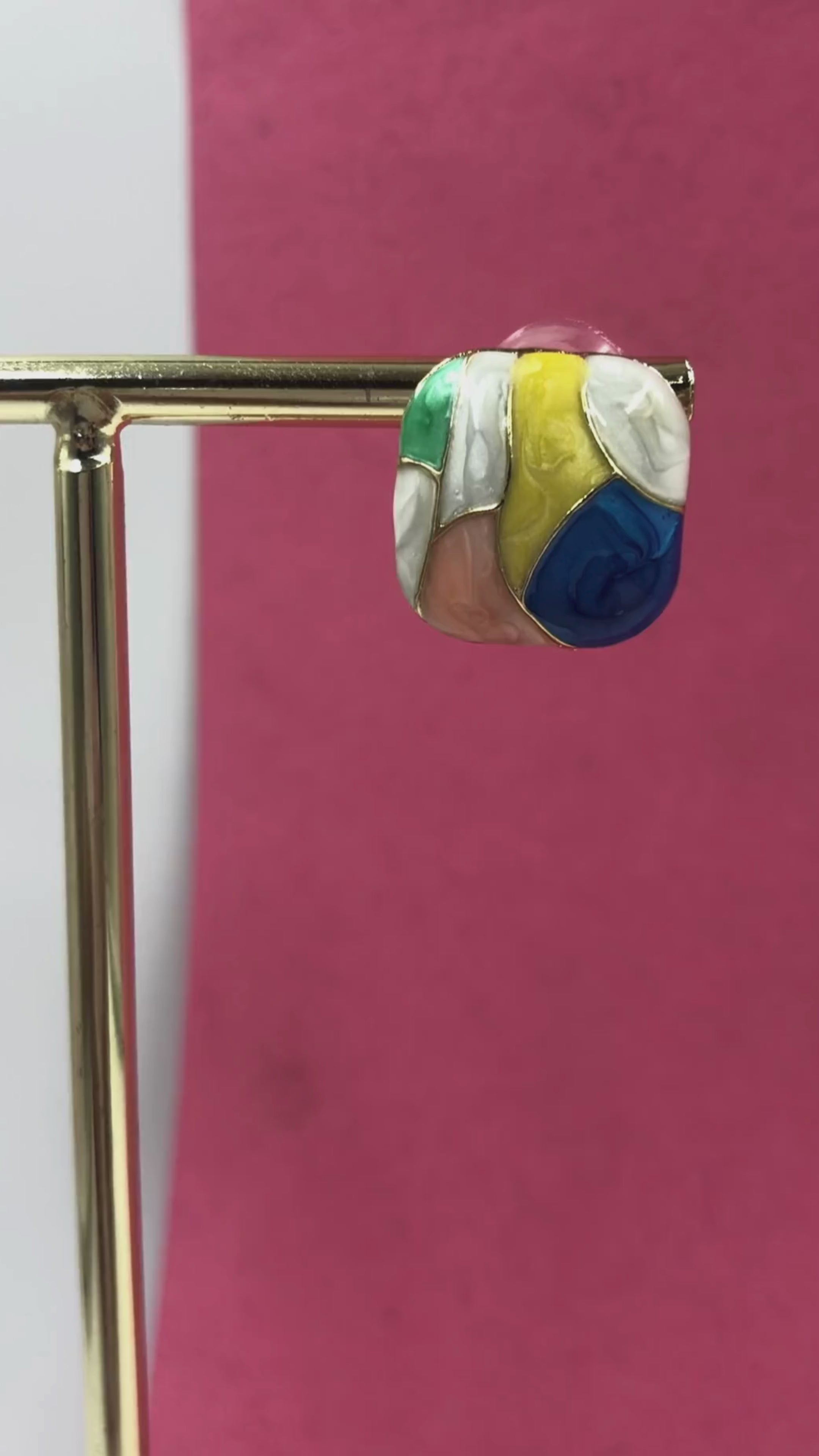 Geometric Gold Enamel Brass Earrings – Statement Handmade Jewelry for Women