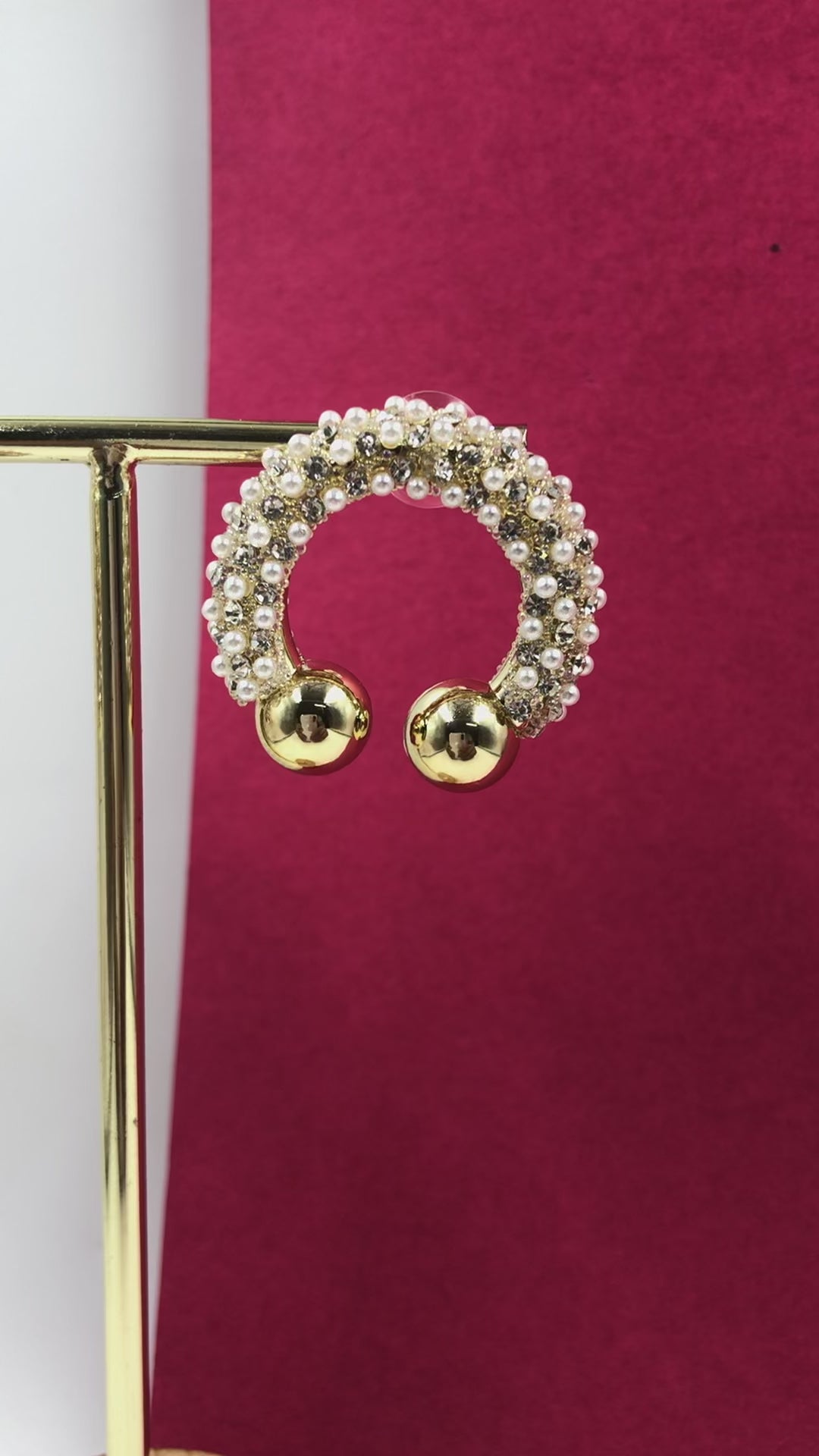 Elegant Gold Plated Pearl Hoop Earrings with Dazzling Crystal Embellishments - Statement Jewelry for Every Occasion