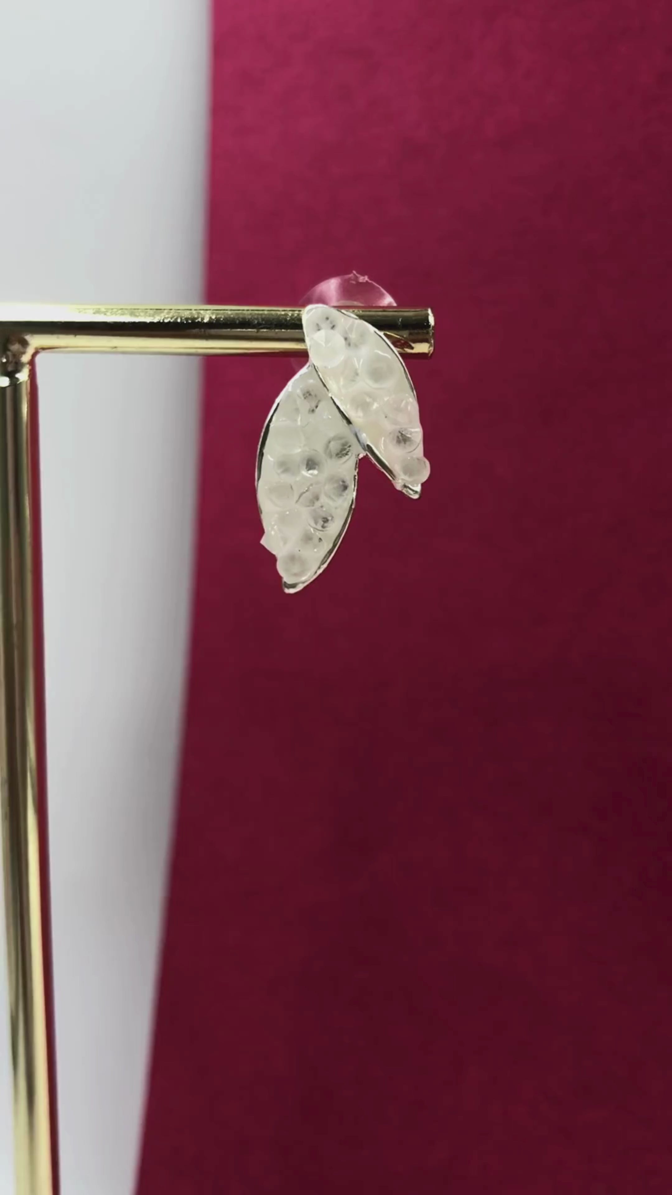 Silver Leaf Enamel Brass Earrings with Beads – Handcrafted Nature Jewelry